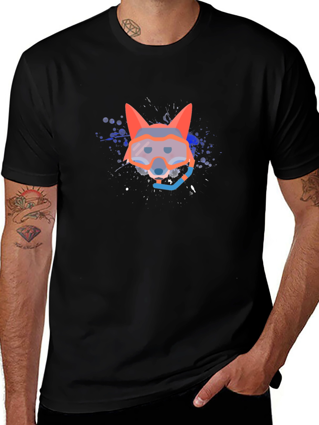 Diver Fox Graphic Tee - Black Cotton Comfort