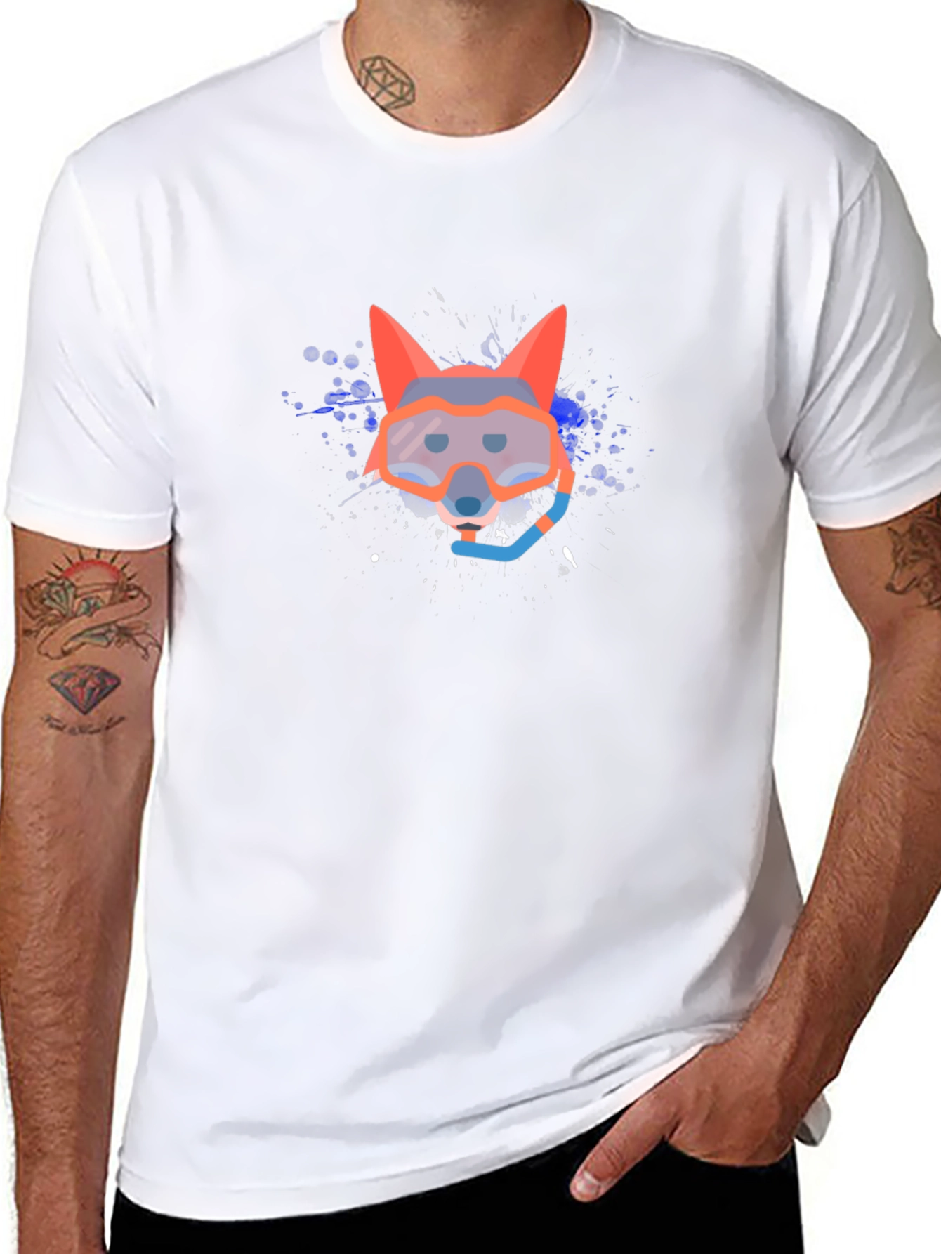 Diver Fox Graphic Tee - Black Cotton Comfort