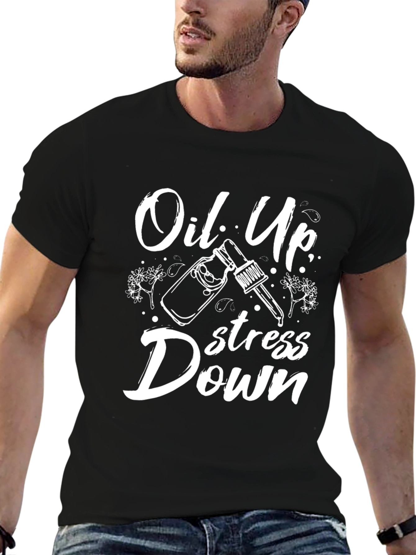 Oil Up Stress Down Black Graphic Tee