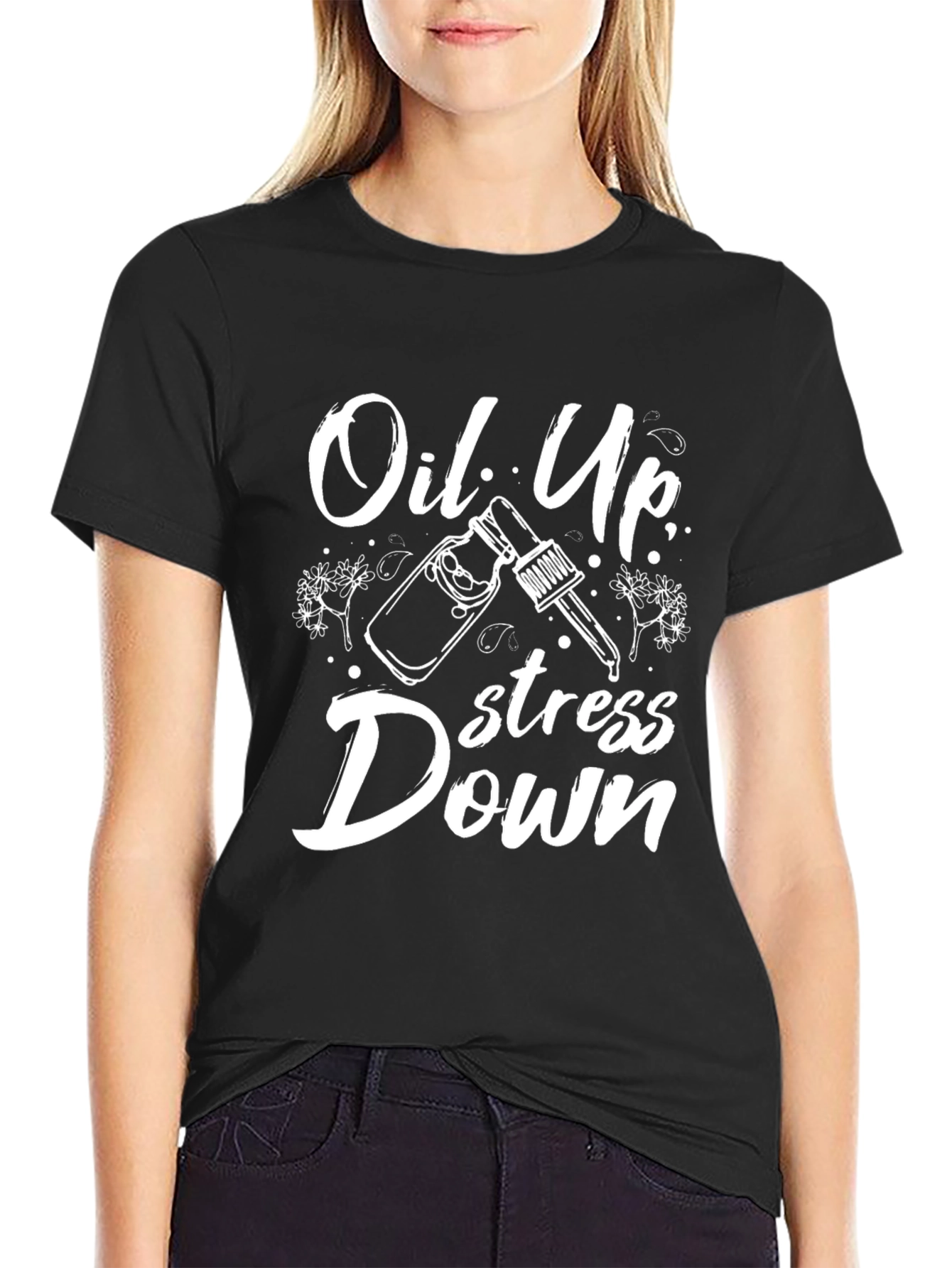 Oil Up Stress Down Black Graphic Tee
