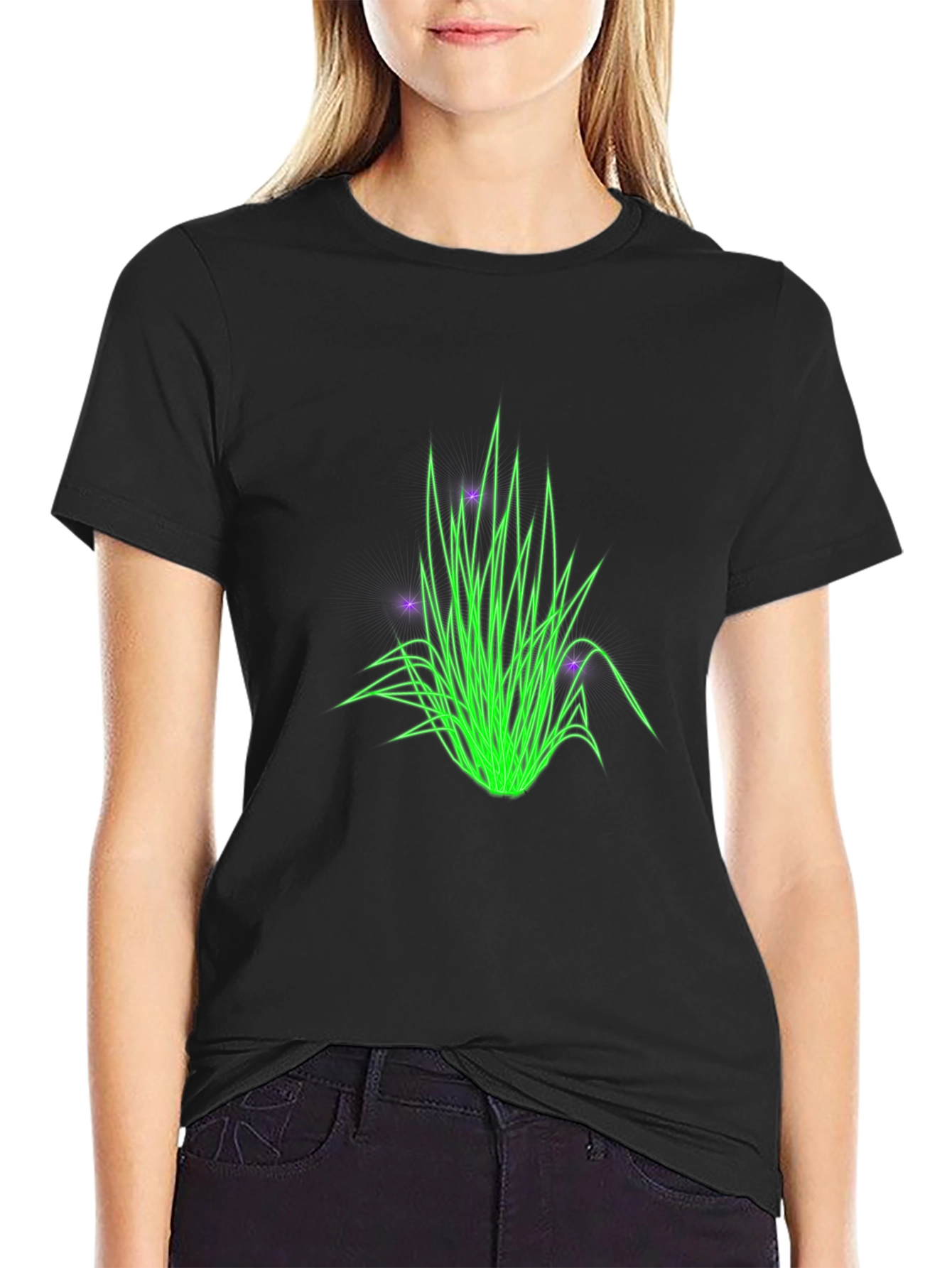 Neon Grass Graphic Tee - Stylish Black T-Shirt