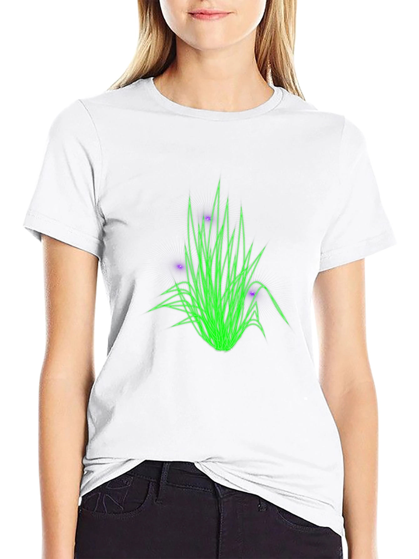 Neon Grass Graphic Tee - Stylish Black T-Shirt