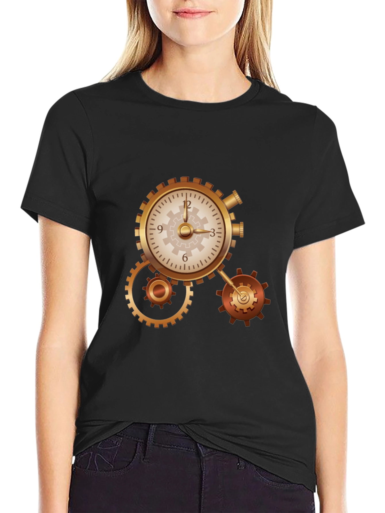 Steampunk Clockwork Gear Design Black T-Shirt