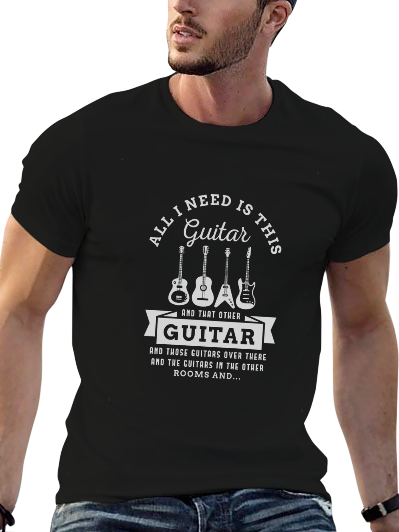 All I Need is This Guitar Black Graphic T-Shirt