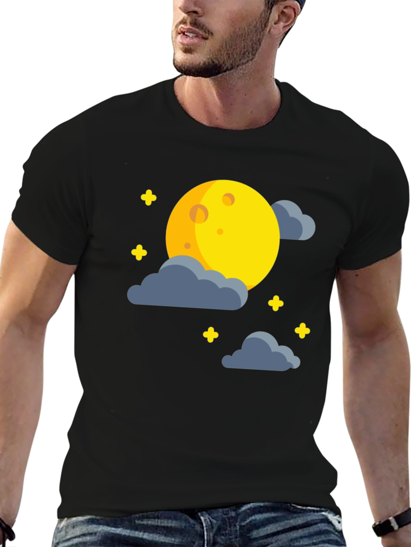 Moon and Stars Graphic Black T-Shirt