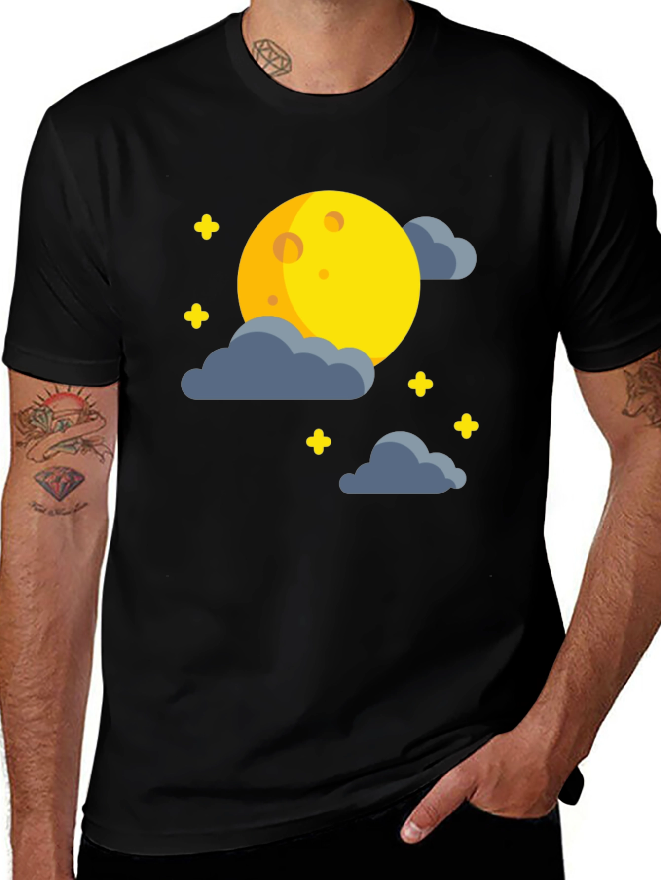 Moon and Stars Graphic Black T-Shirt
