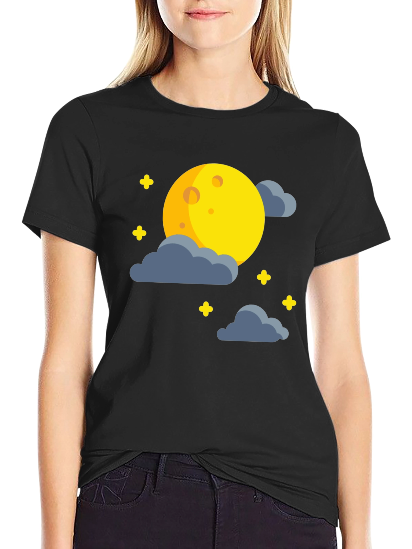 Moon and Stars Graphic Black T-Shirt