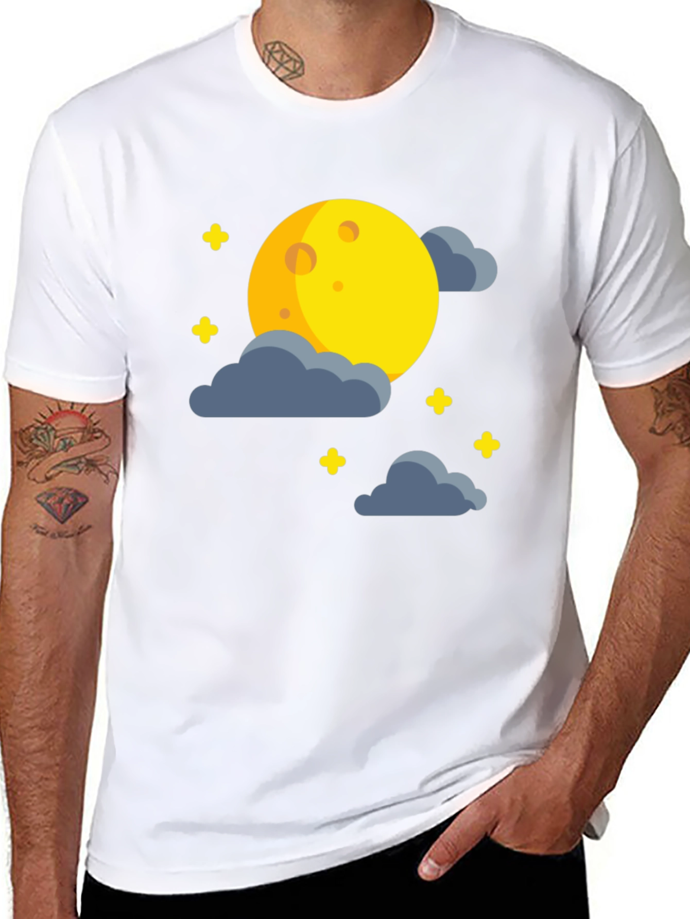 Moon and Stars Graphic Black T-Shirt