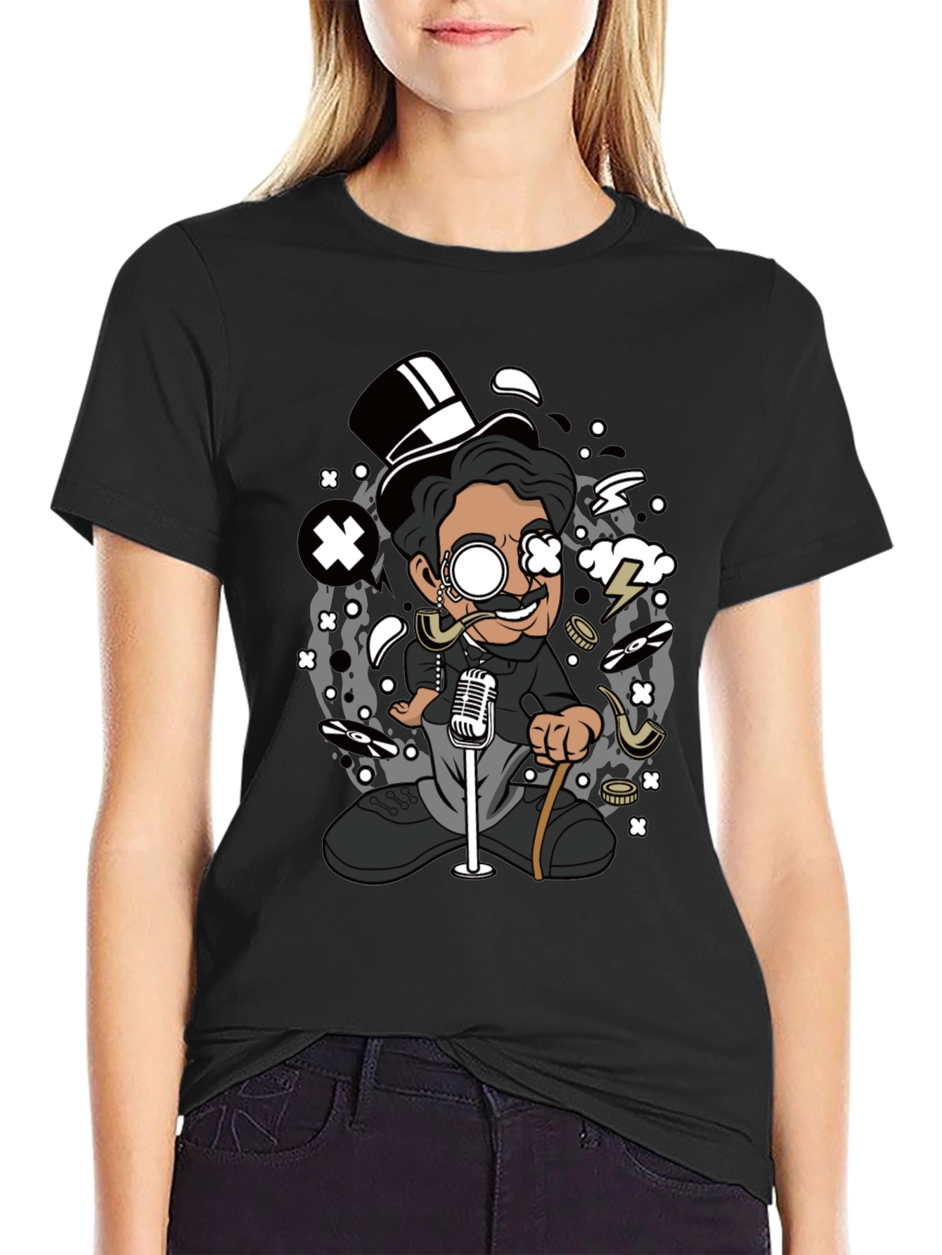 Cartoon Character Graphic Black T-Shirt