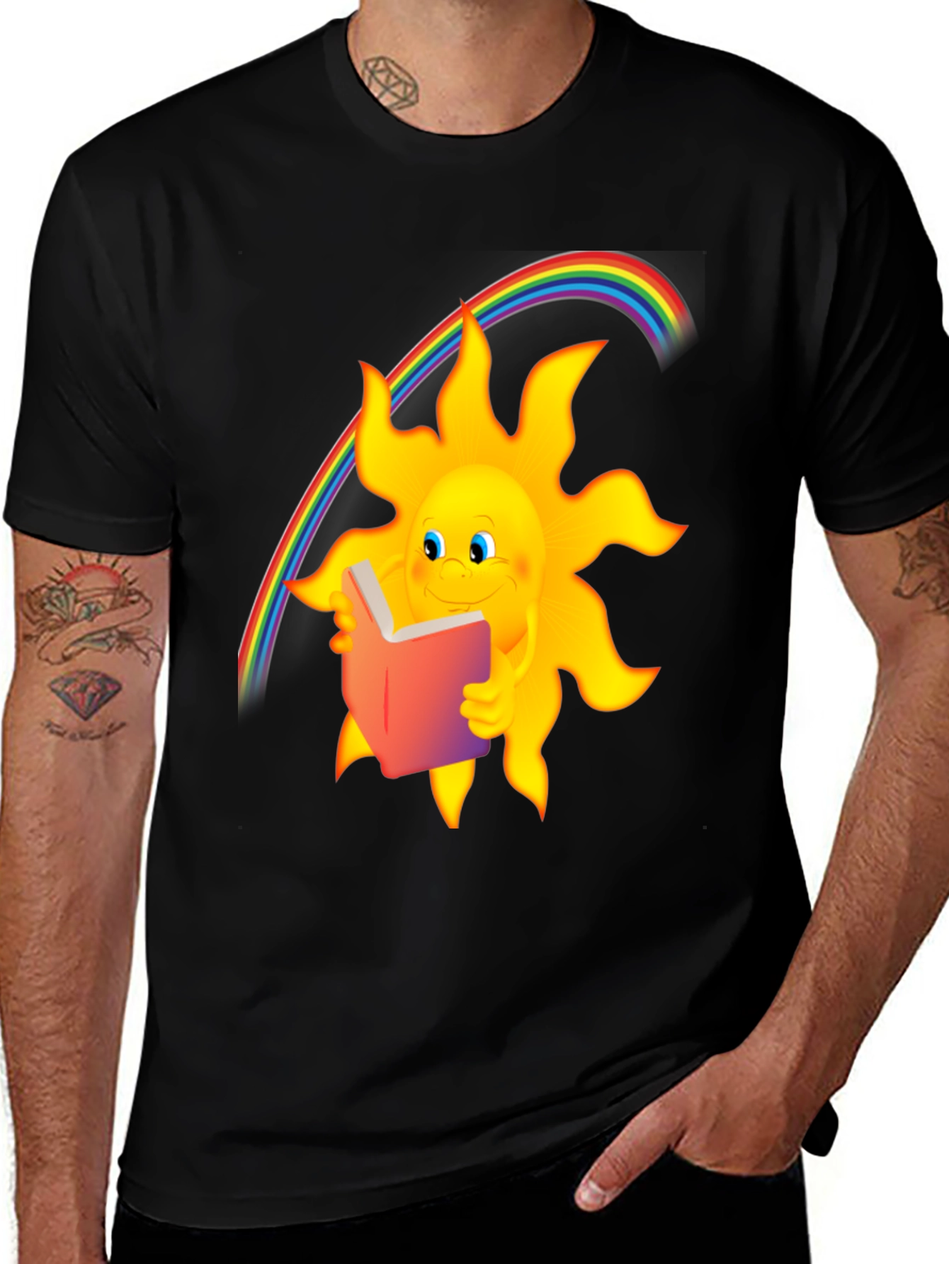 Sun Reading Book Rainbow Graphic T-Shirt