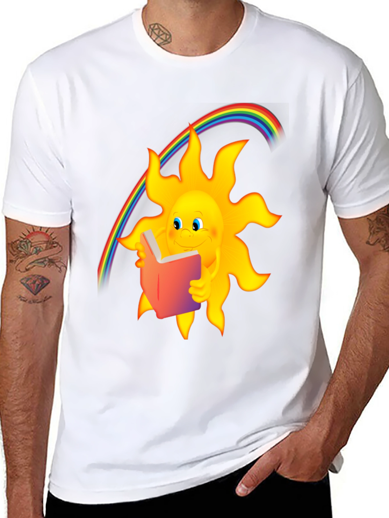Sun Reading Book Rainbow Graphic T-Shirt
