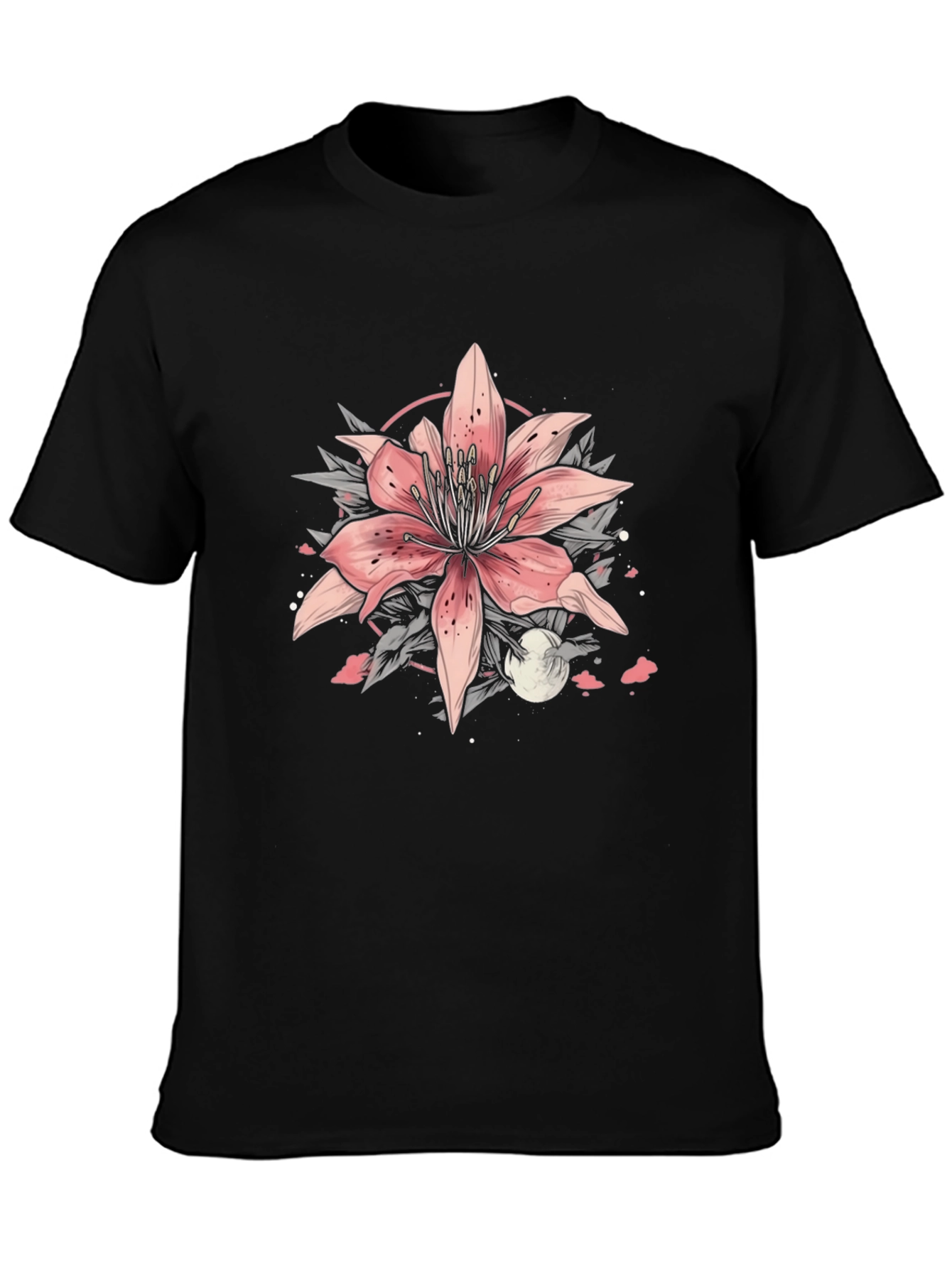 Floral Lily Graphic Tee - Stylish Black T-Shirt