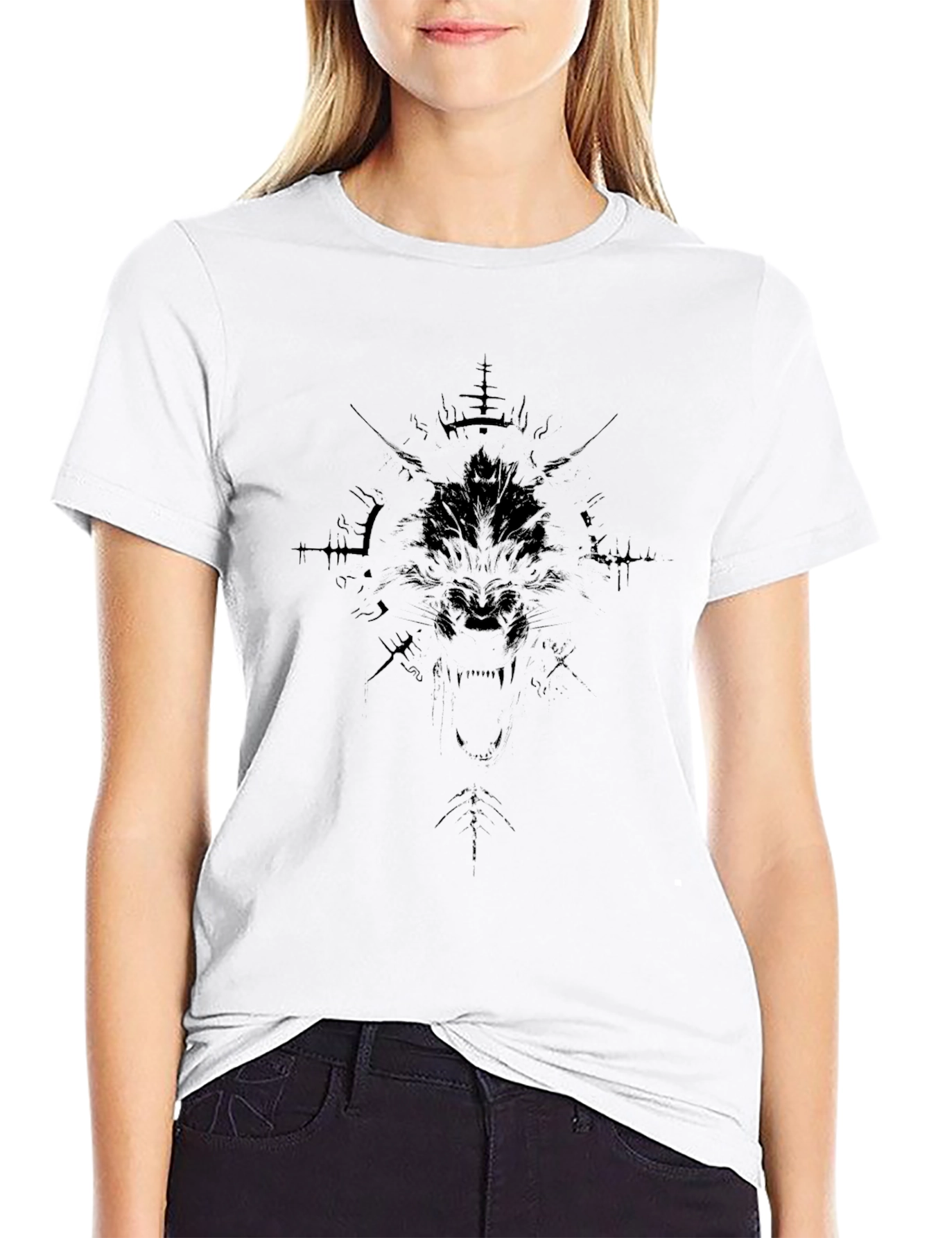 Black Graphic Tee - Abstract Print