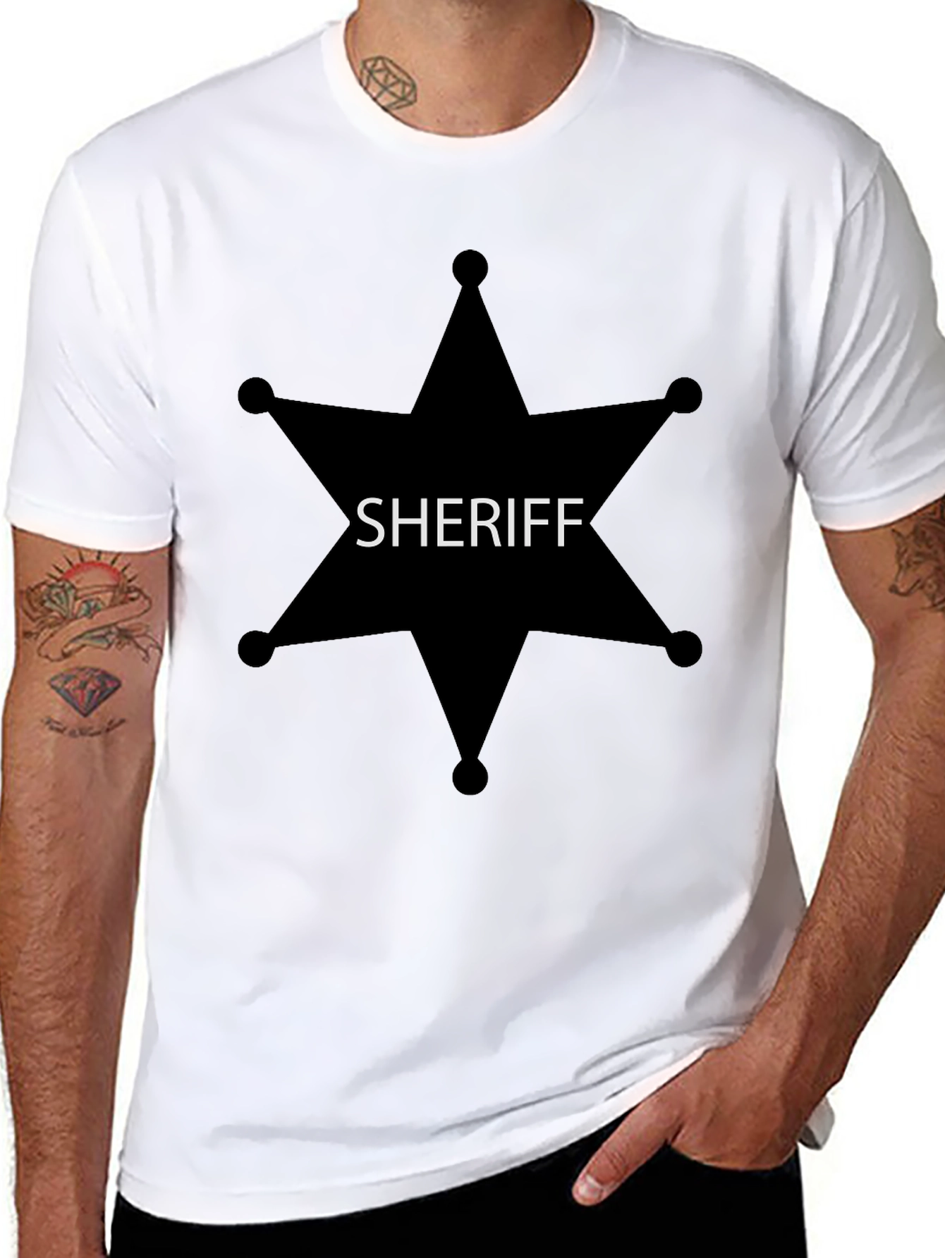Sheriff Star Tee - Western Lawman Style Black T-Shirt