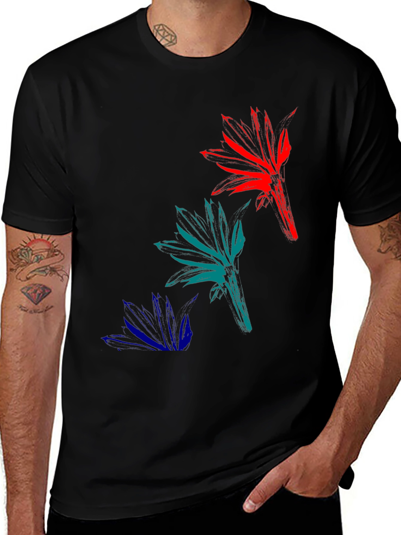 Abstract Floral Mens Black T-Shirt