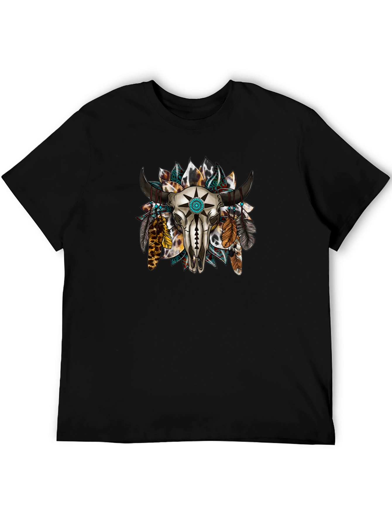 Skull and Feather Graphic Print Tee