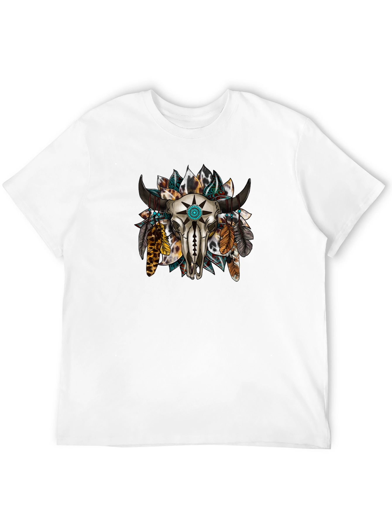 Skull and Feather Graphic Print Tee