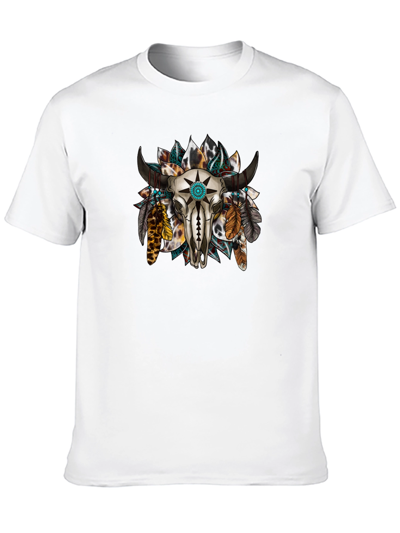 Skull and Feather Graphic Print Tee