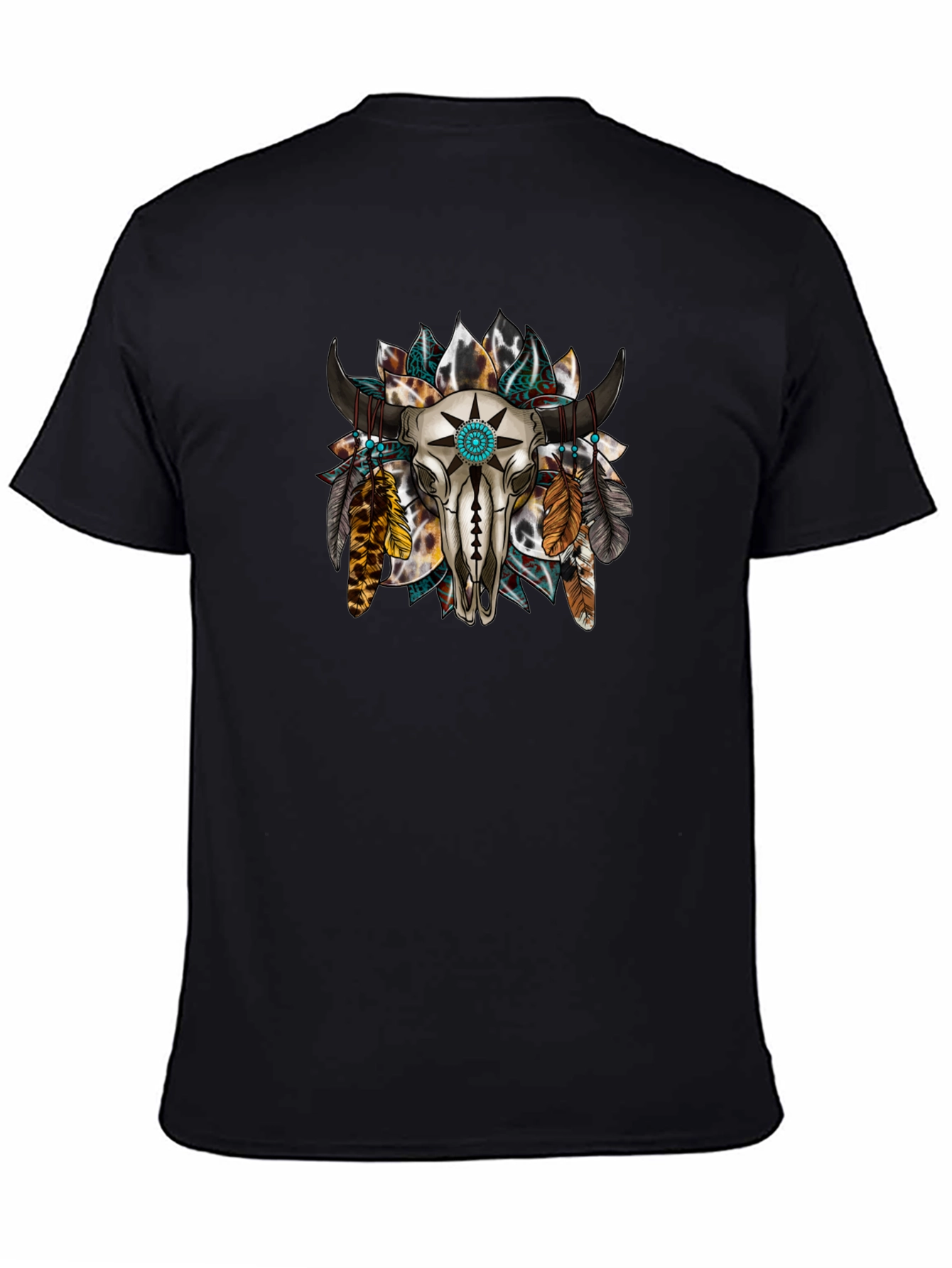 Skull and Feather Graphic Print Tee