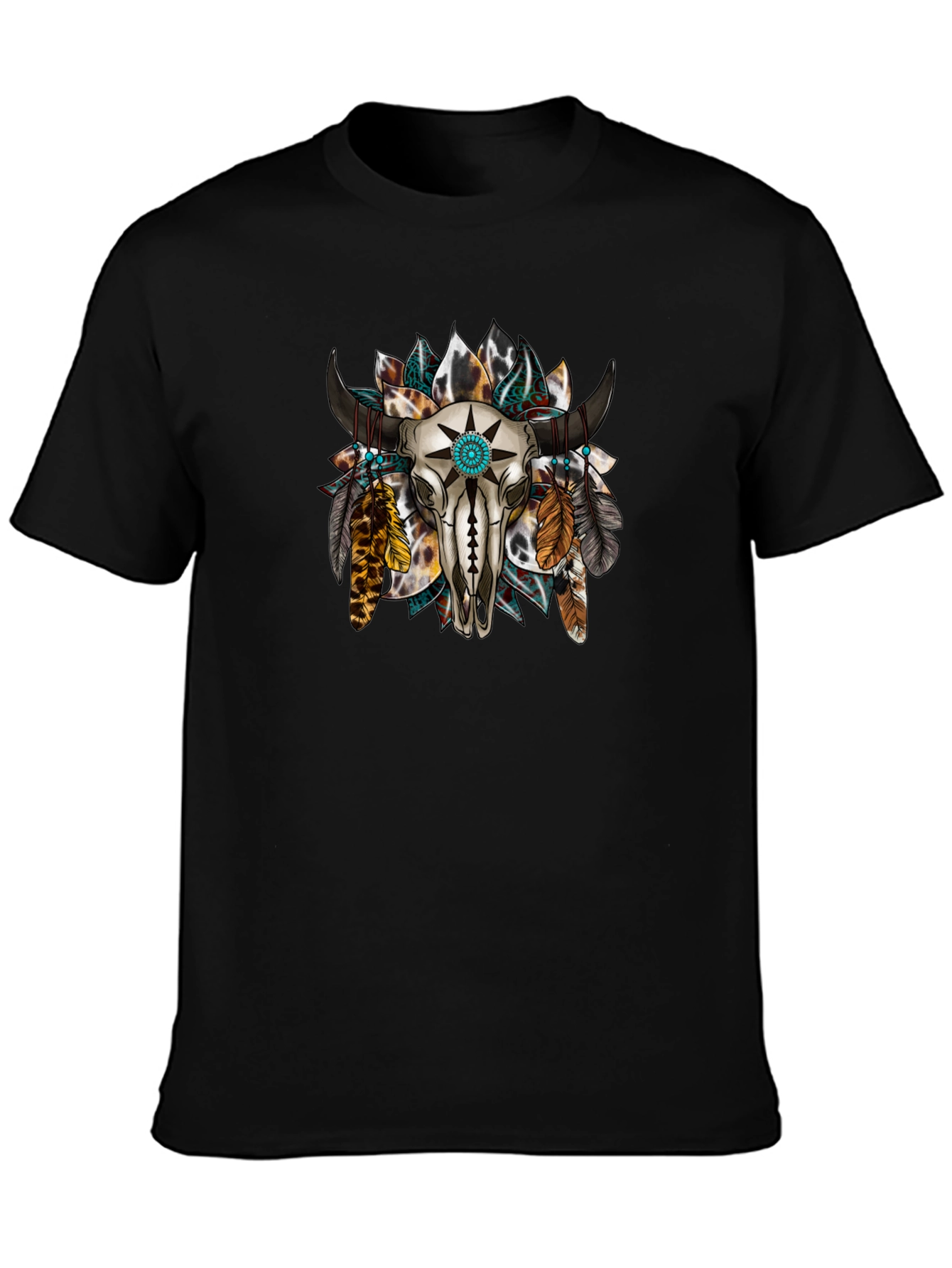 Skull and Feather Graphic Print Tee