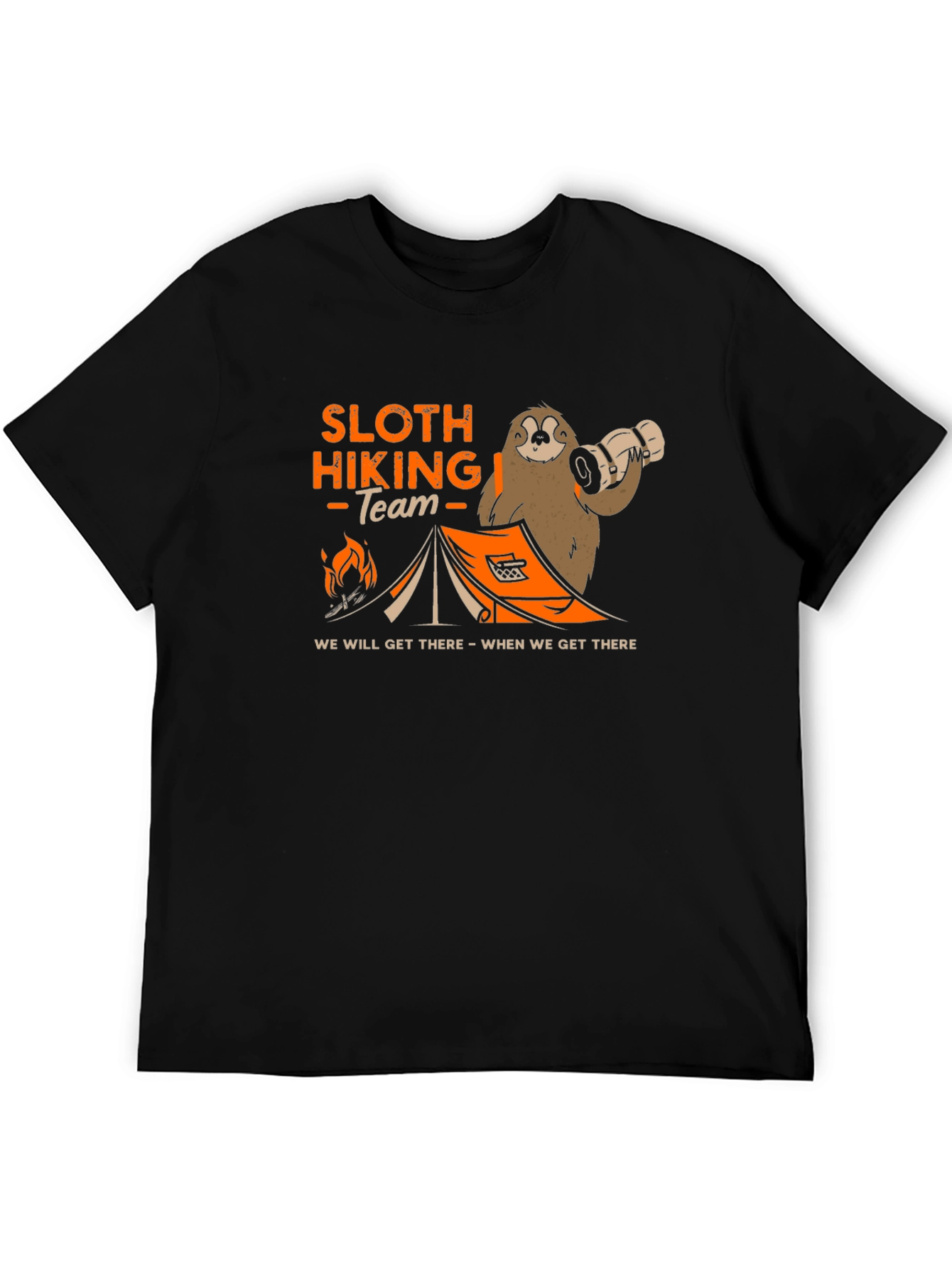 Sloth Hiking Team Black T-Shirt: We Will Get There!