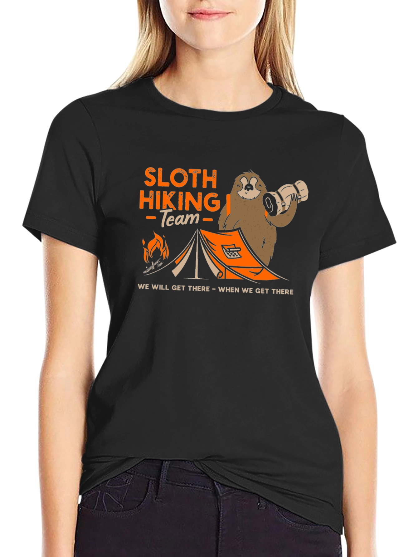 Sloth Hiking Team Black T-Shirt: We Will Get There!