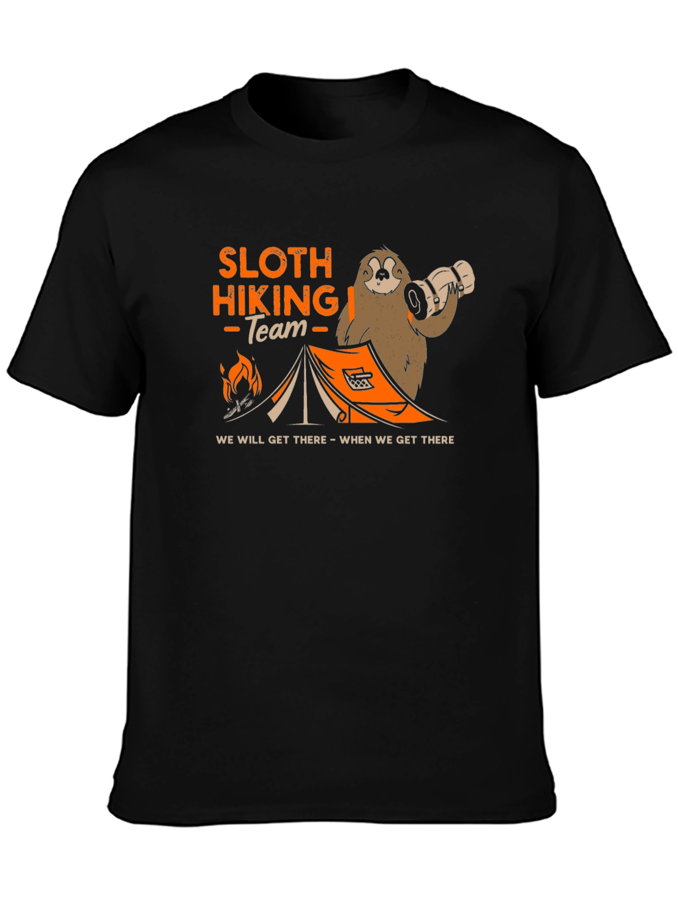 Sloth Hiking Team Black T-Shirt: We Will Get There!