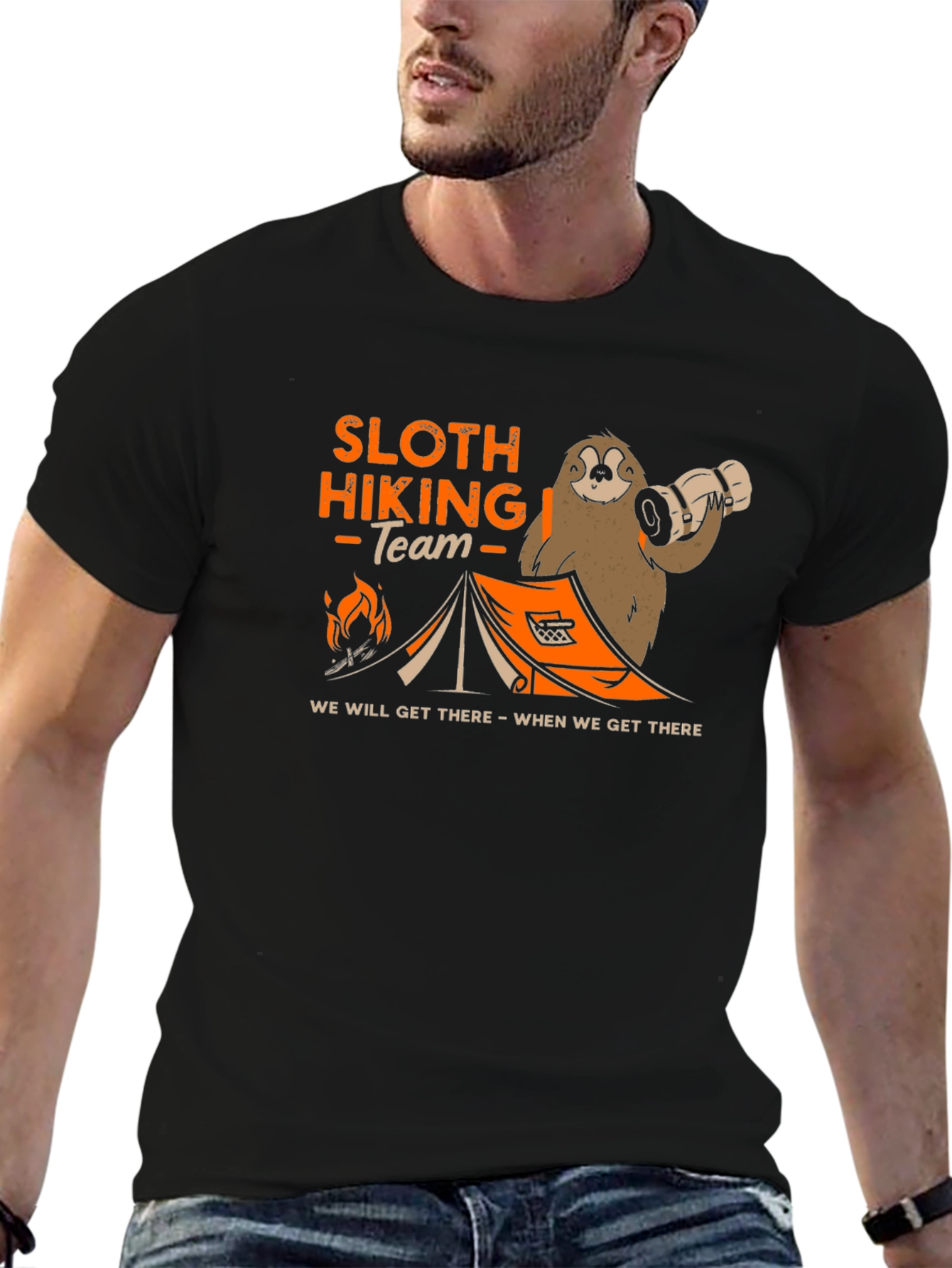 Sloth Hiking Team Black T-Shirt: We Will Get There!