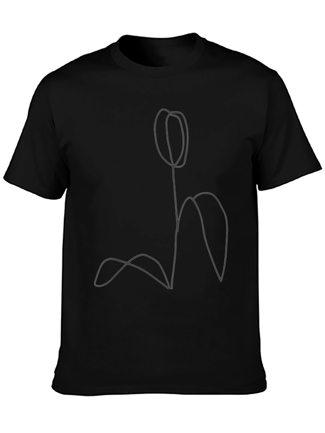 Minimalist Tulip Line Art Black T-Shirt