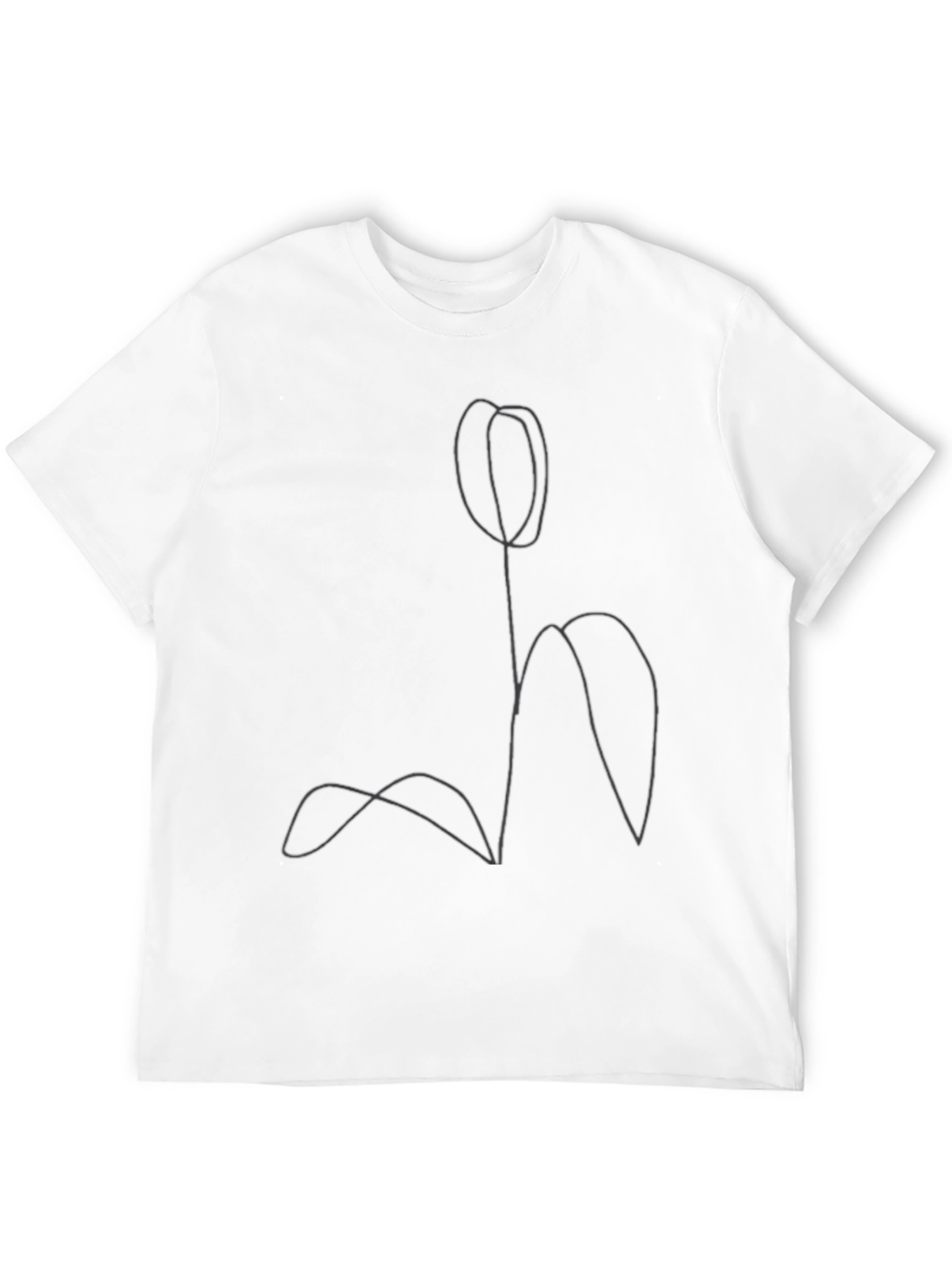 Minimalist Tulip Line Art Black T-Shirt