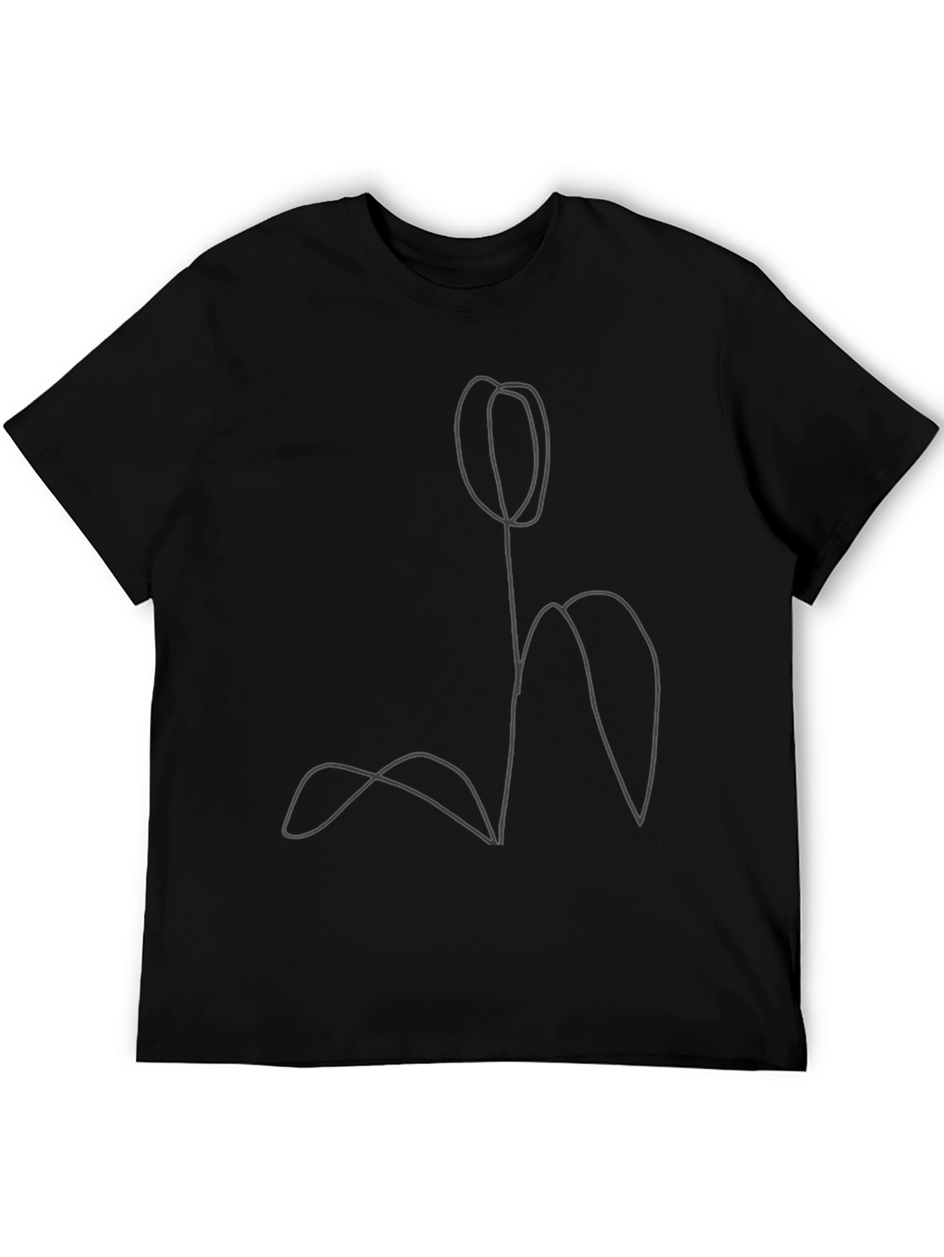 Minimalist Tulip Line Art Black T-Shirt