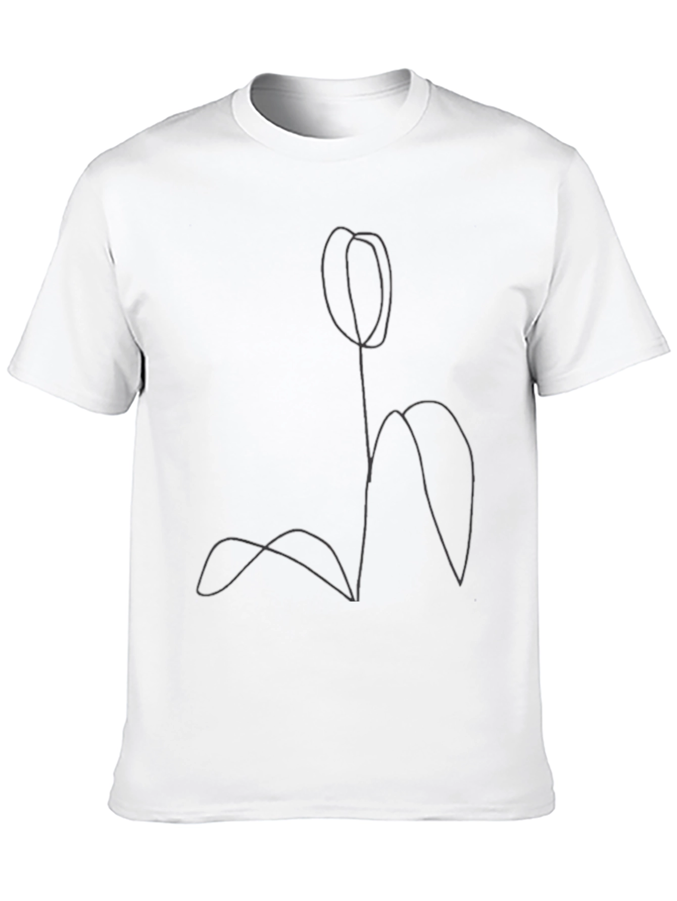 Minimalist Tulip Line Art Black T-Shirt