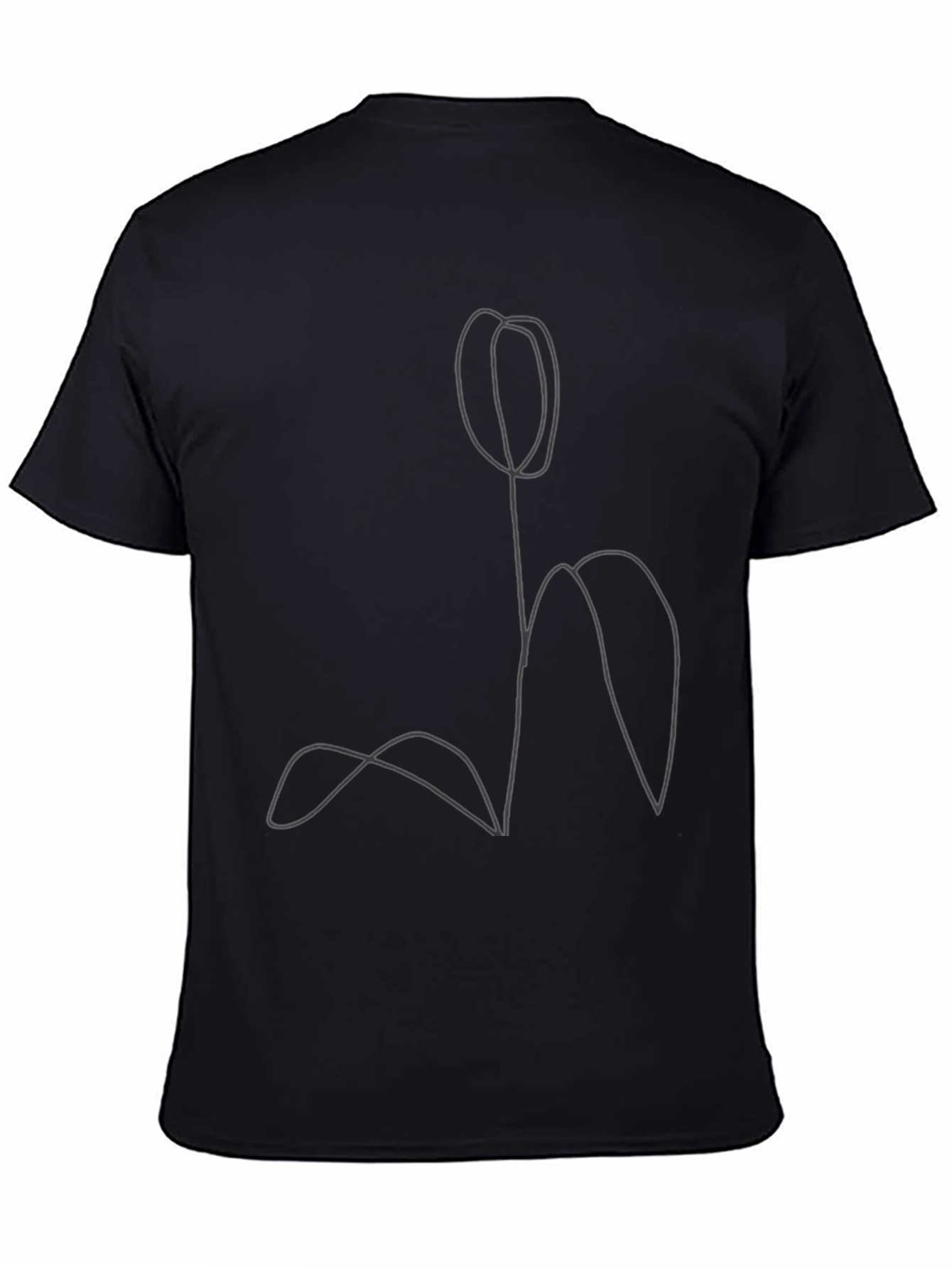 Minimalist Tulip Line Art Black T-Shirt
