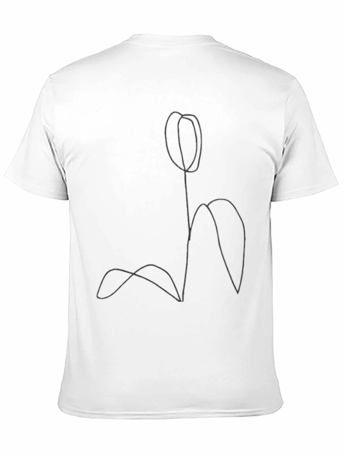 Minimalist Tulip Line Art Black T-Shirt
