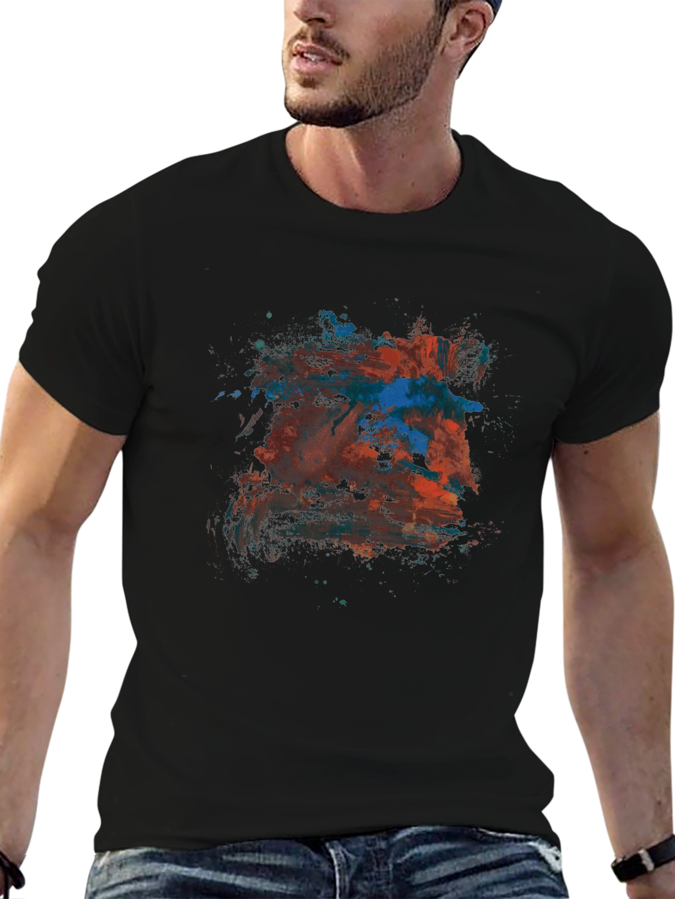 Abstract Art Tee - Mens Black Crew Neck T-Shirt