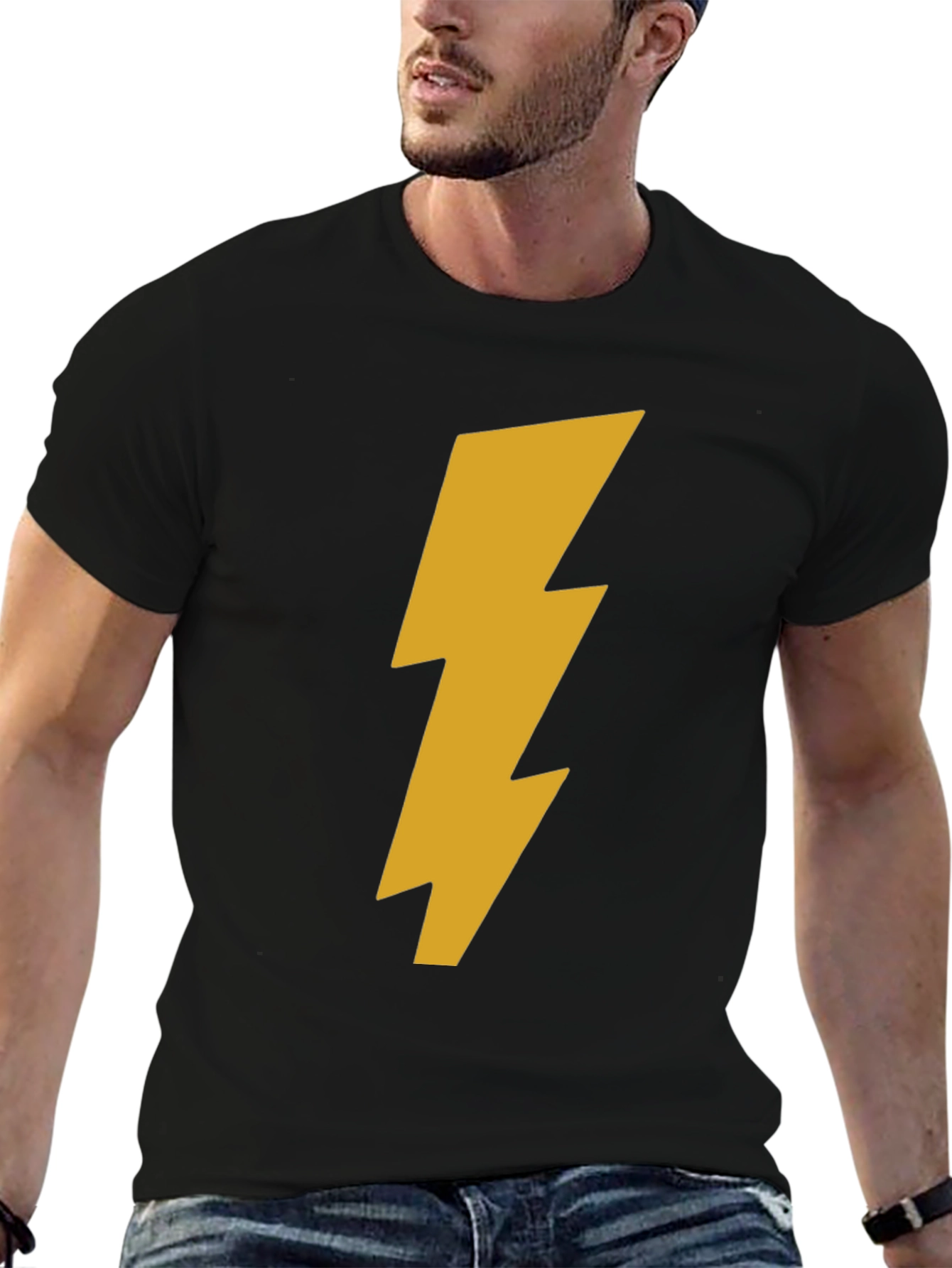 Black T-Shirt with Gold Lightning Bolt
