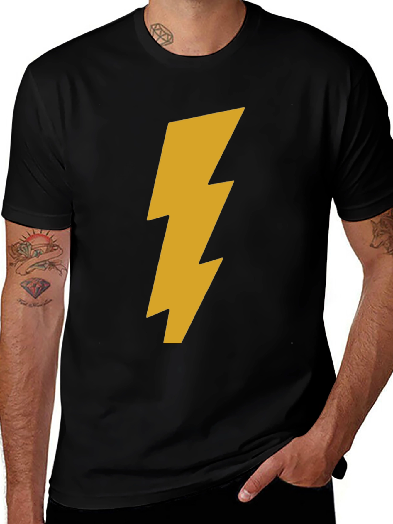 Black T-Shirt with Gold Lightning Bolt