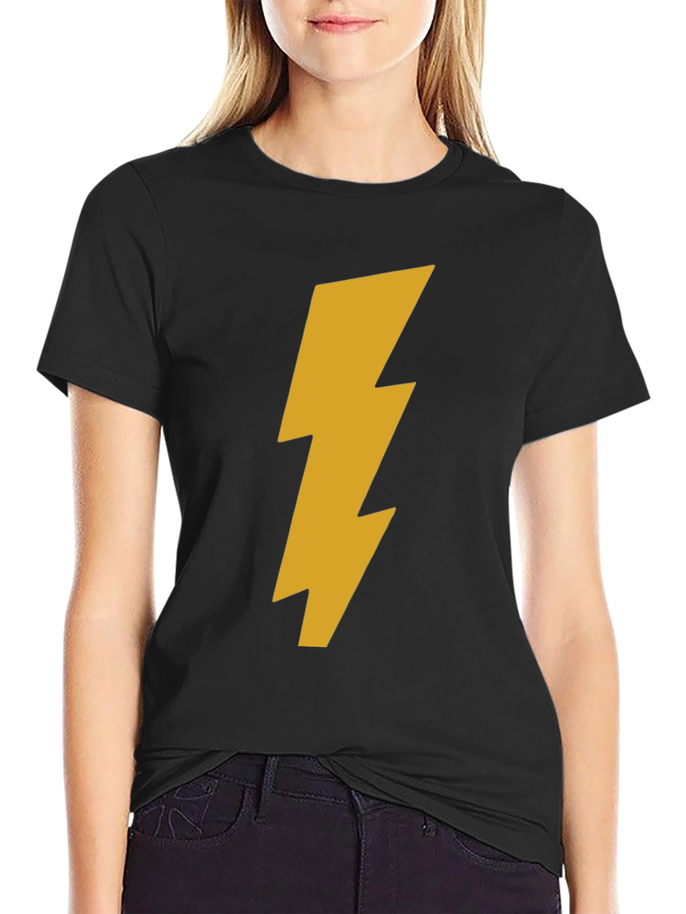 Black T-Shirt with Gold Lightning Bolt