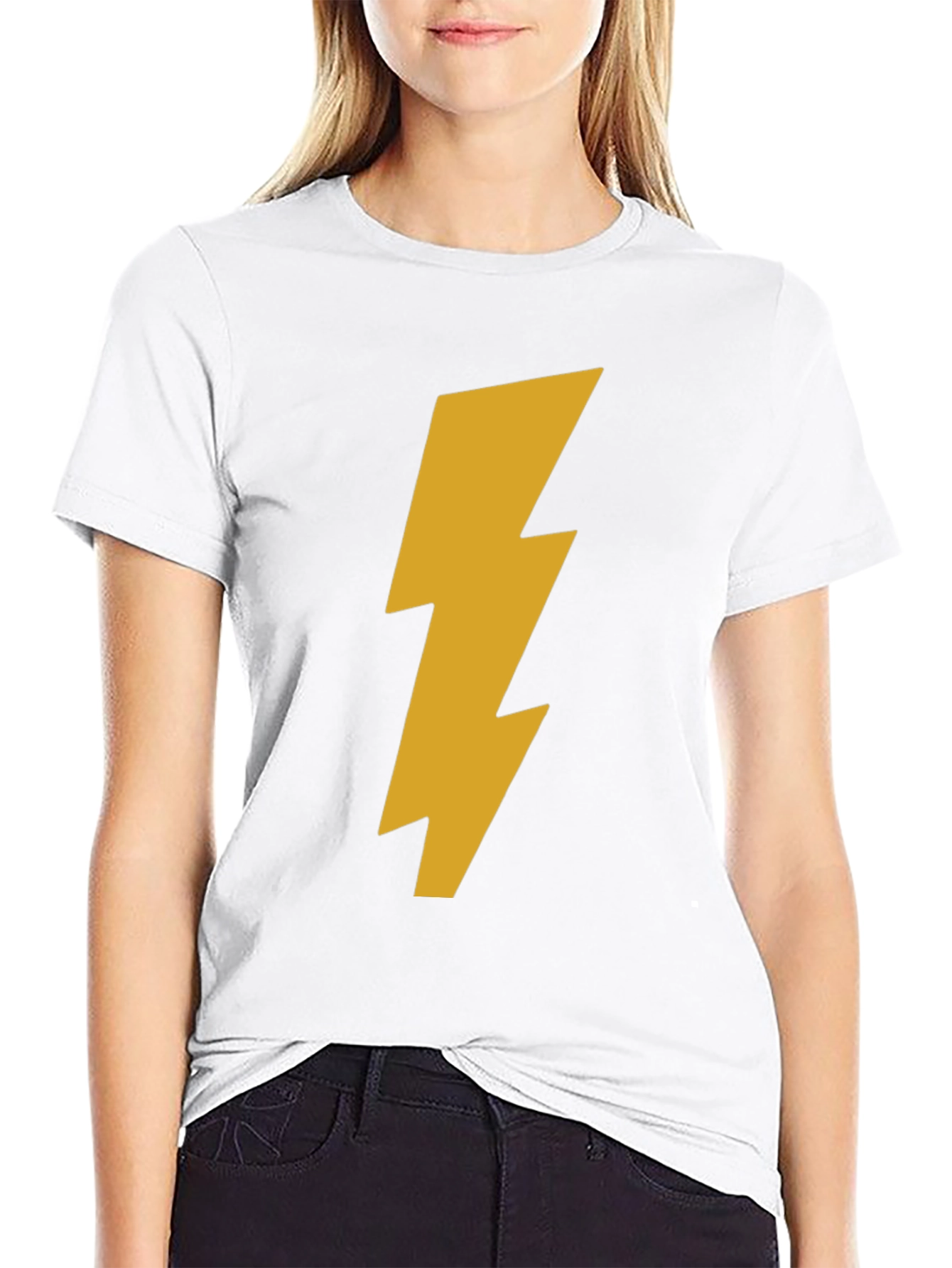 Black T-Shirt with Gold Lightning Bolt