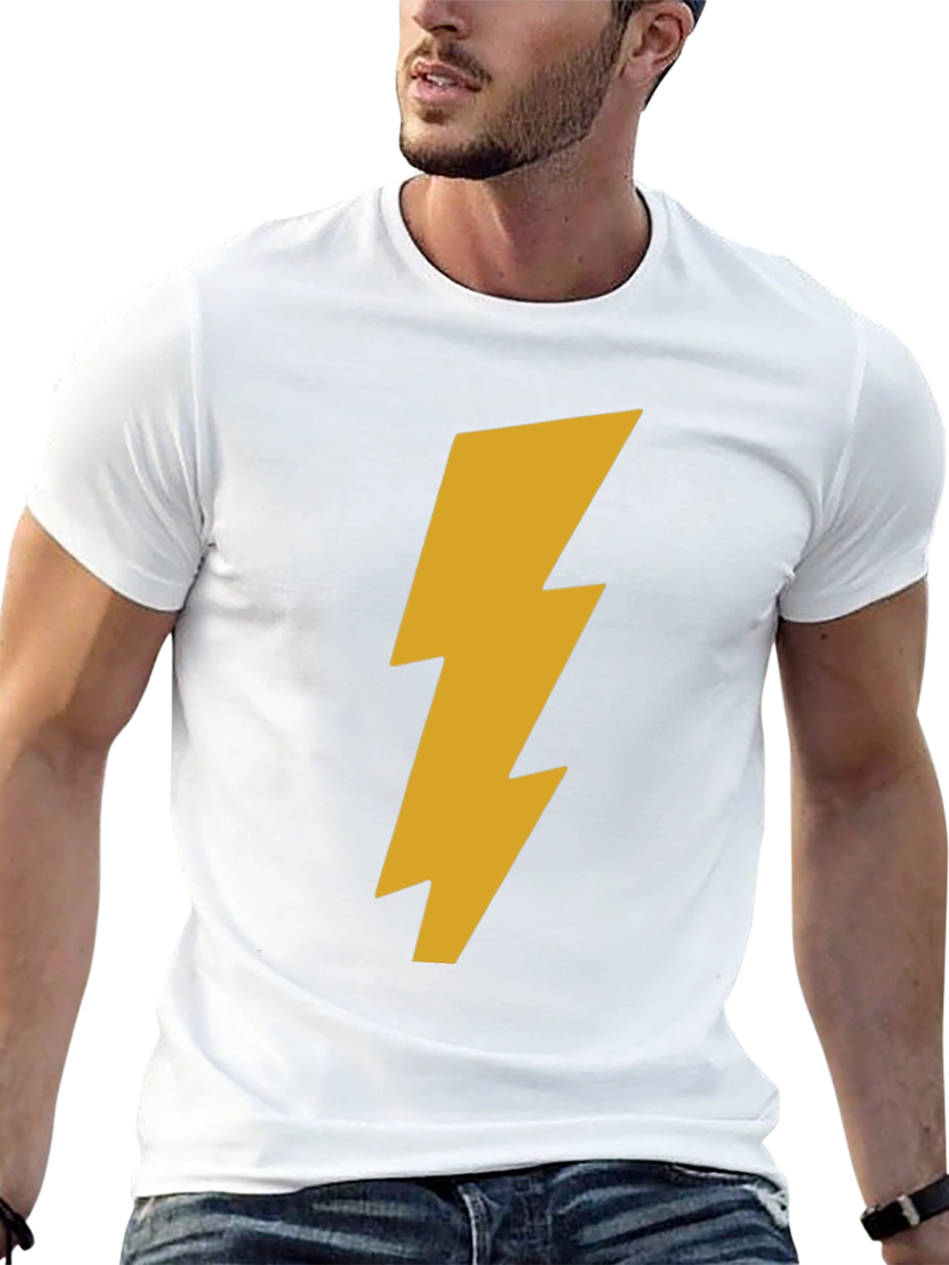 Black T-Shirt with Gold Lightning Bolt