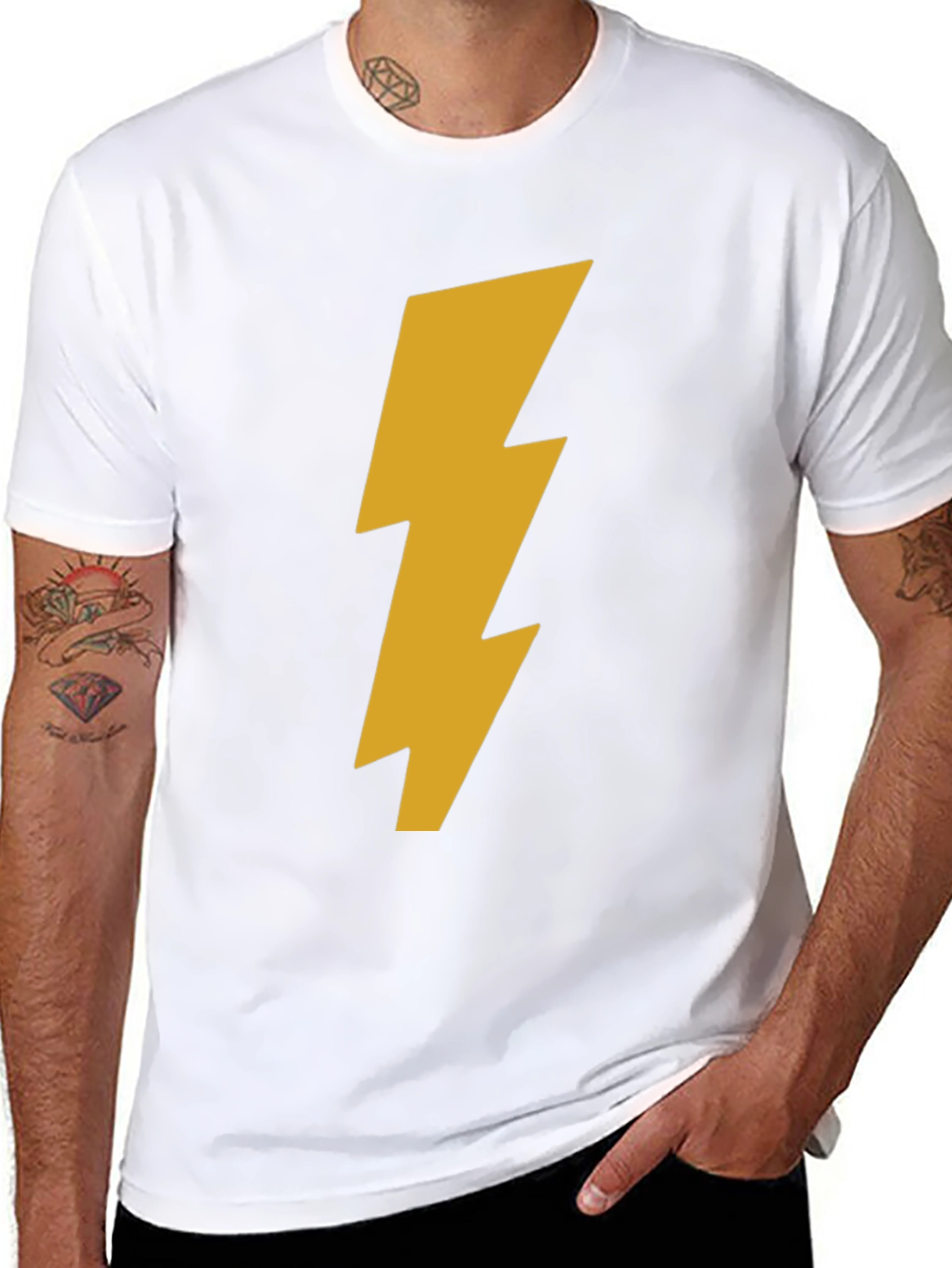 Black T-Shirt with Gold Lightning Bolt
