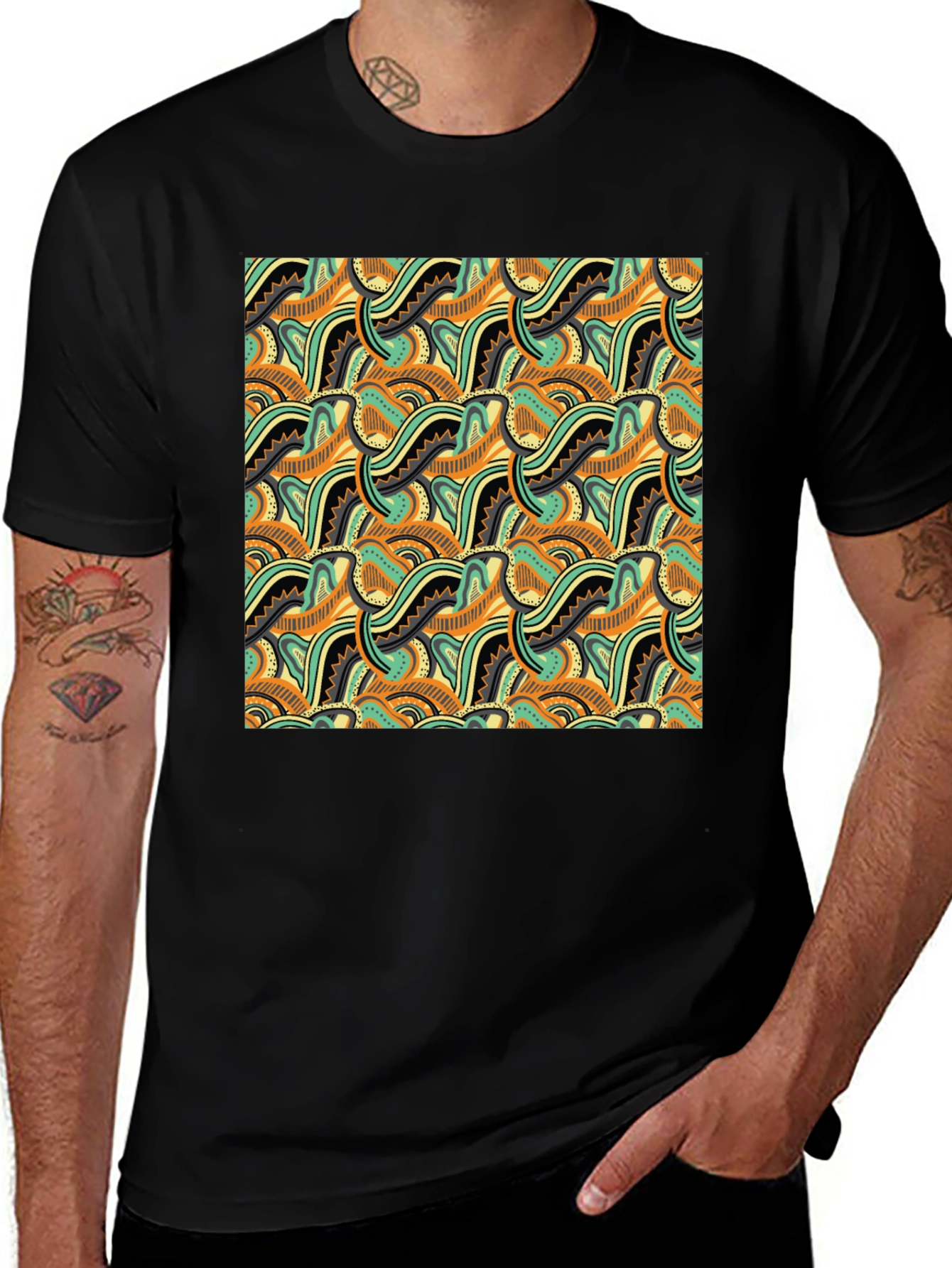Abstract Pattern Black Crew Neck T-Shirt