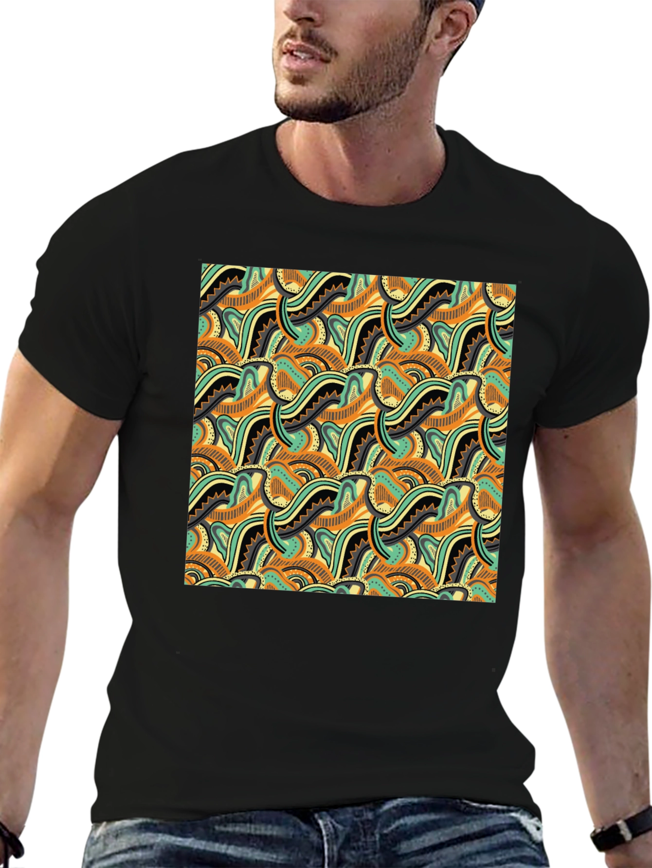Abstract Pattern Black Crew Neck T-Shirt