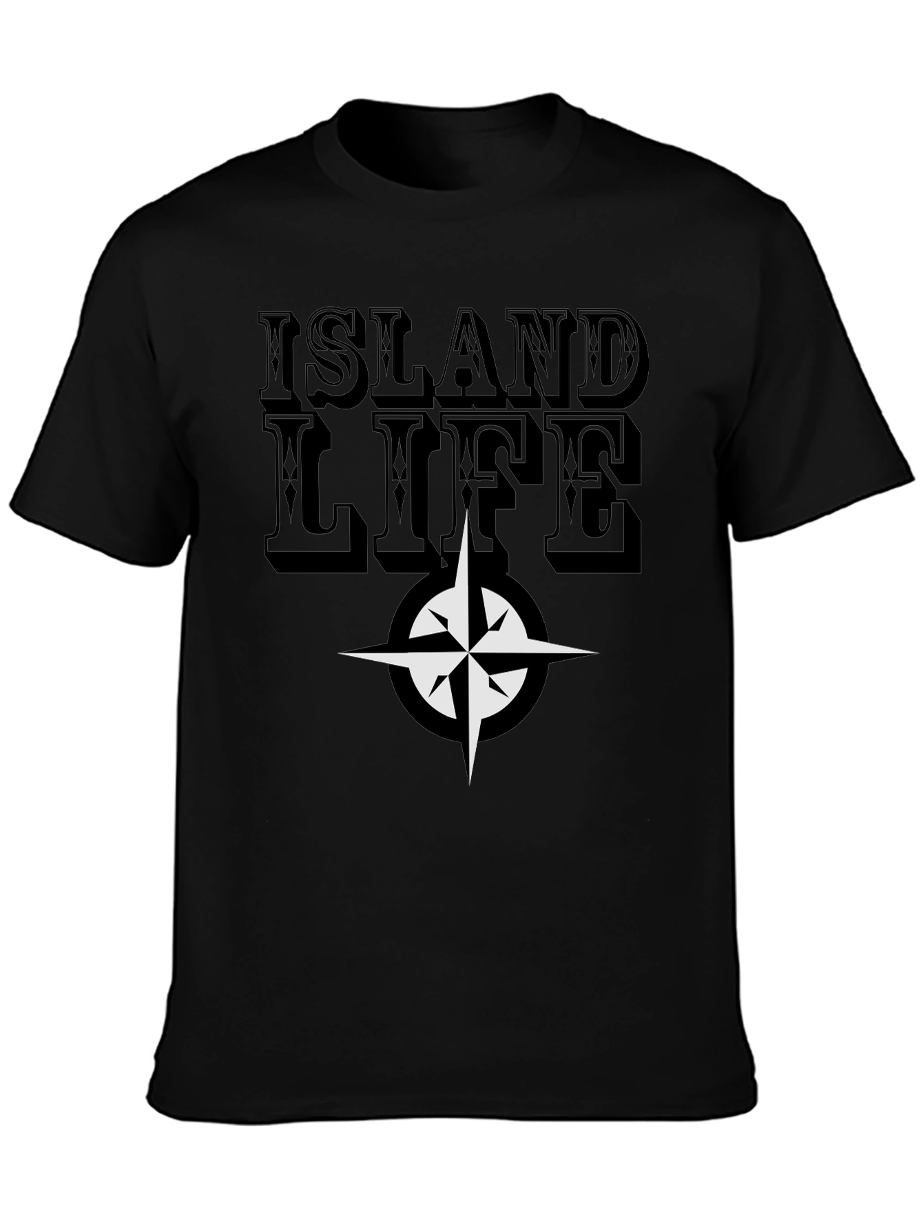 Island Life Compass Graphic Tee - Casual Black T-Shirt