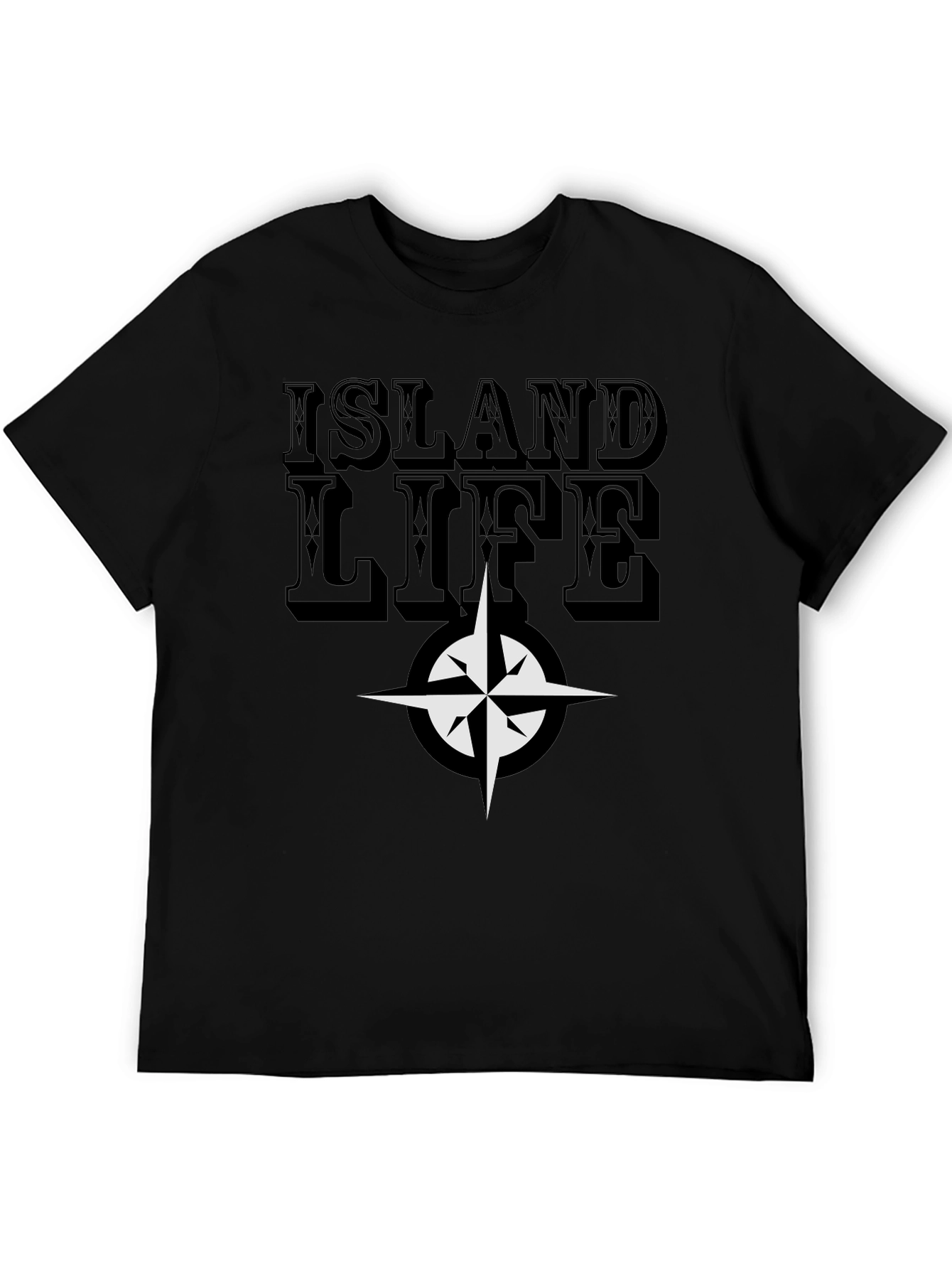 Island Life Compass Graphic Tee - Casual Black T-Shirt