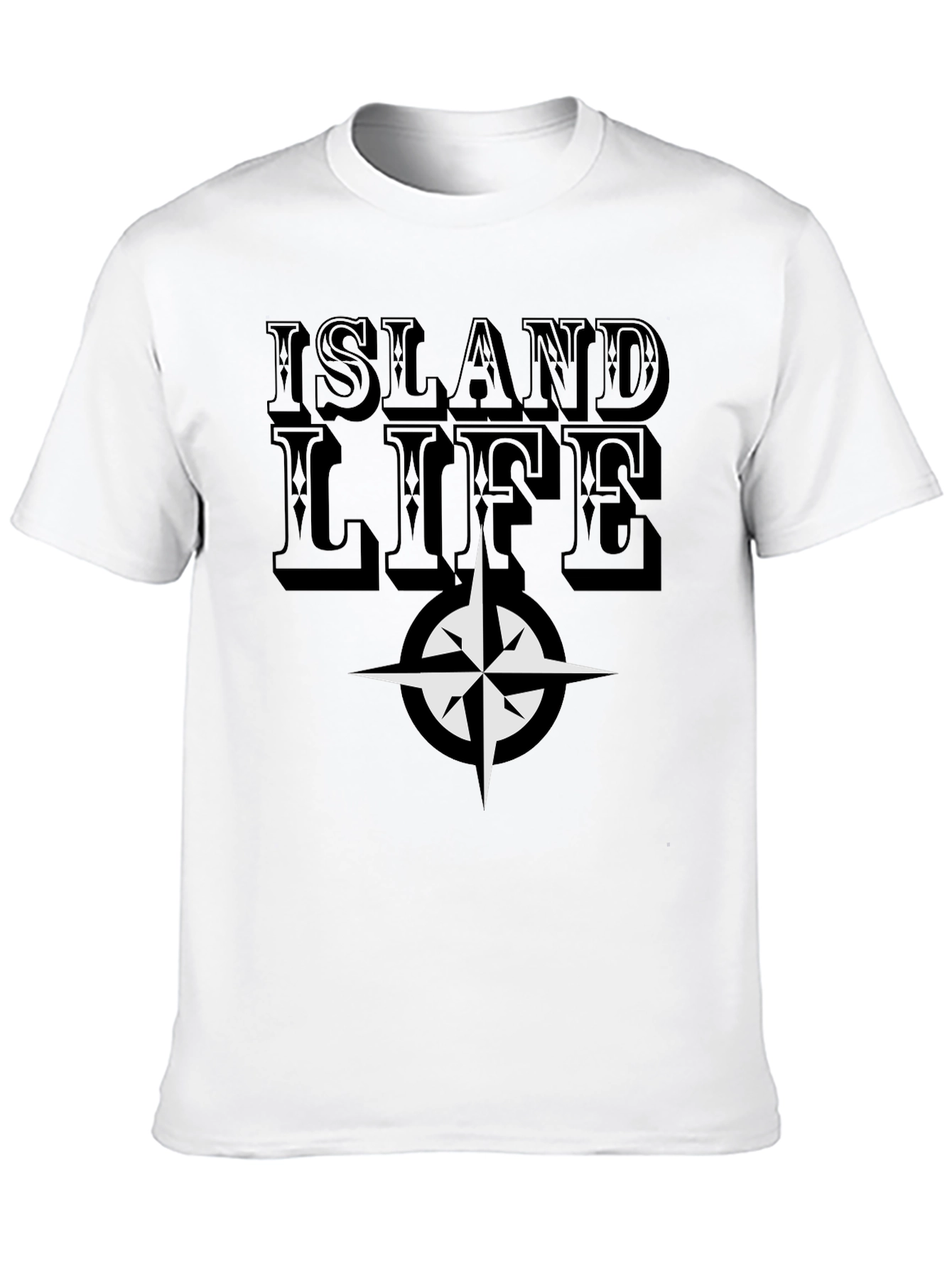 Island Life Compass Graphic Tee - Casual Black T-Shirt