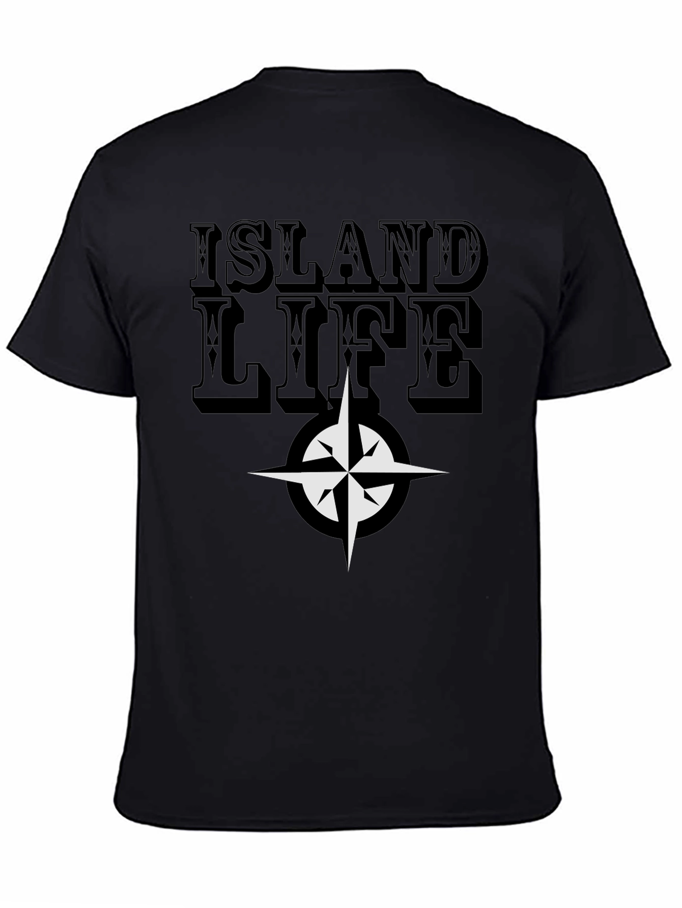 Island Life Compass Graphic Tee - Casual Black T-Shirt