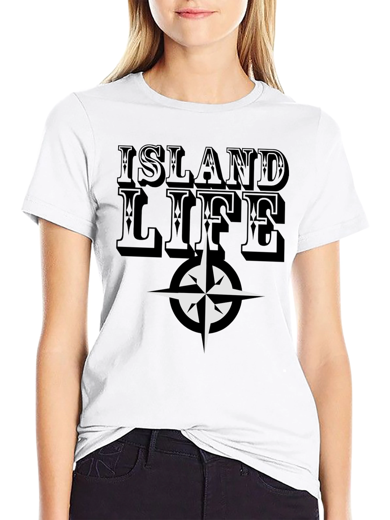 Island Life Compass Graphic Tee - Casual Black T-Shirt