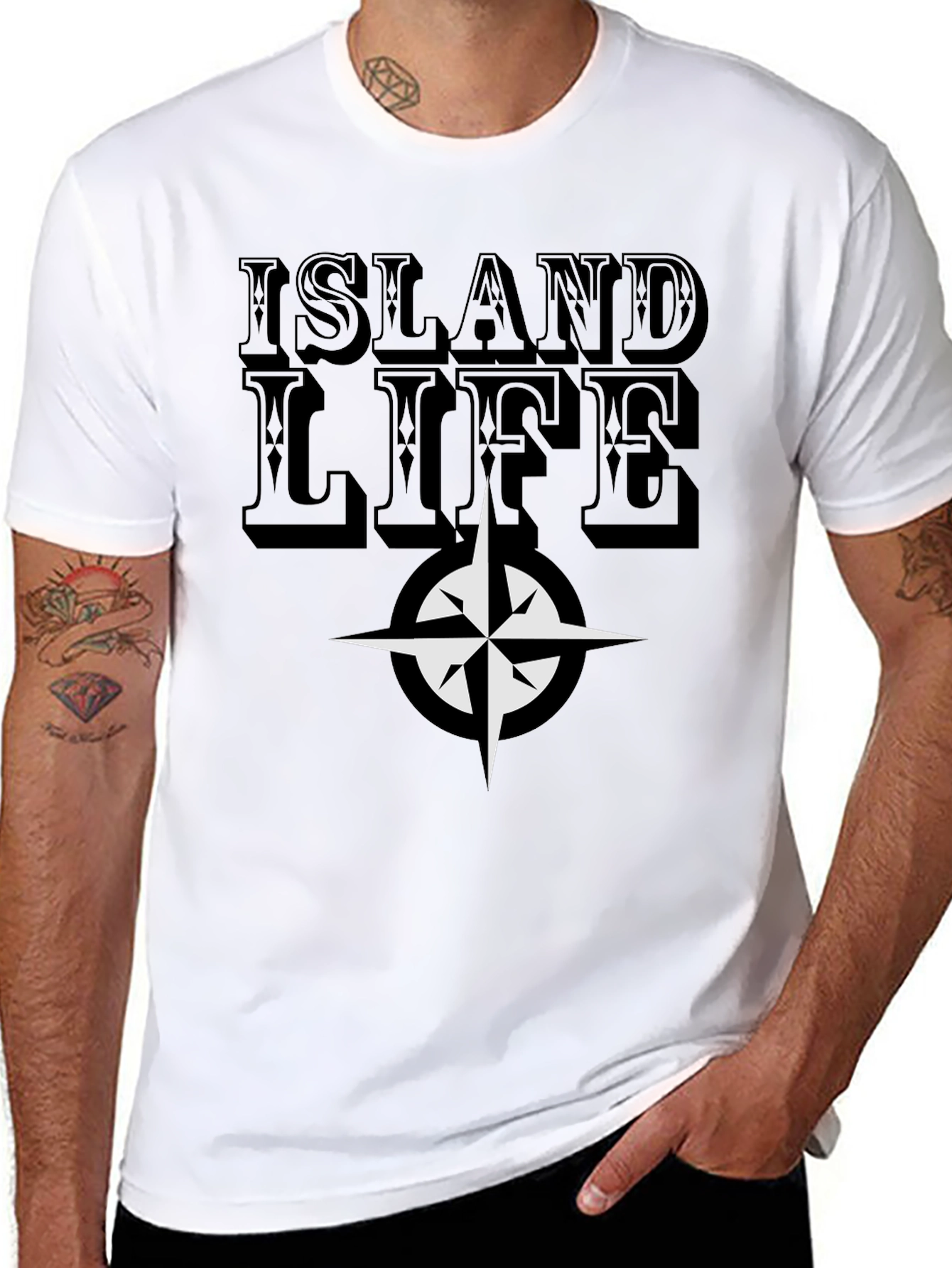 Island Life Compass Graphic Tee - Casual Black T-Shirt