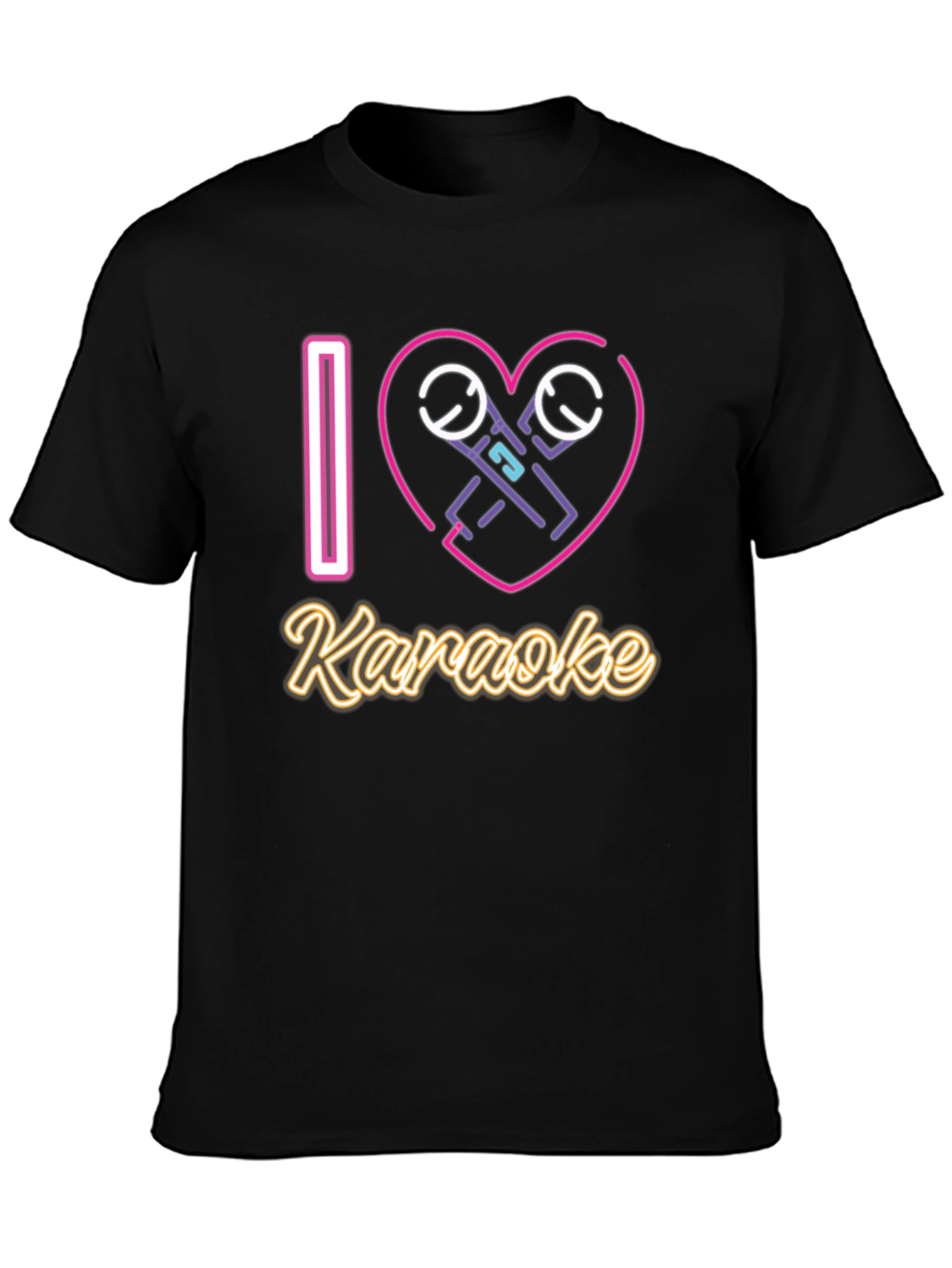 I Love Karaoke T-Shirt - Neon Microphone Heart Design